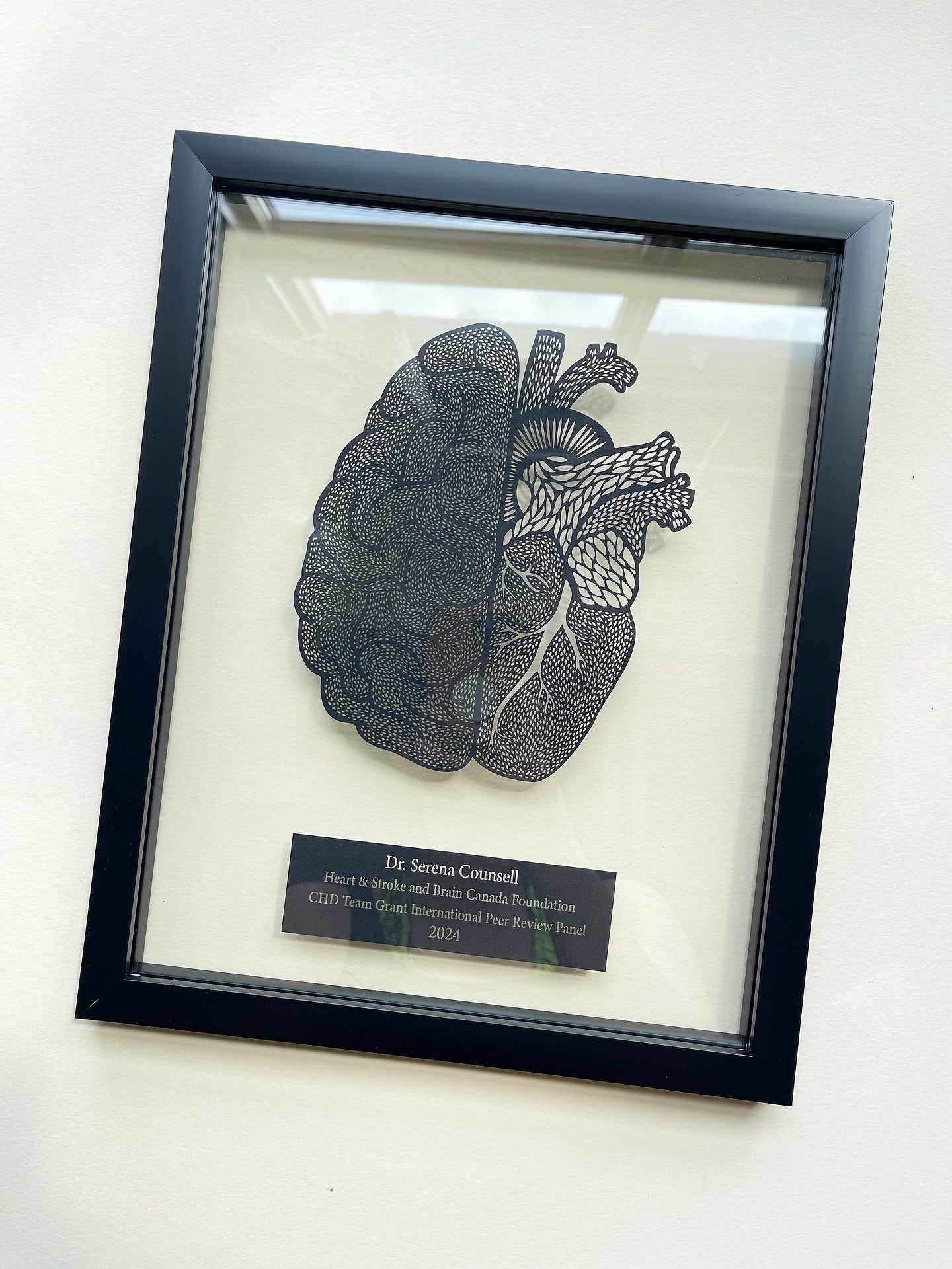 Framed Empathy Quote Anatomical Brain/Heart Papercutting Artwork