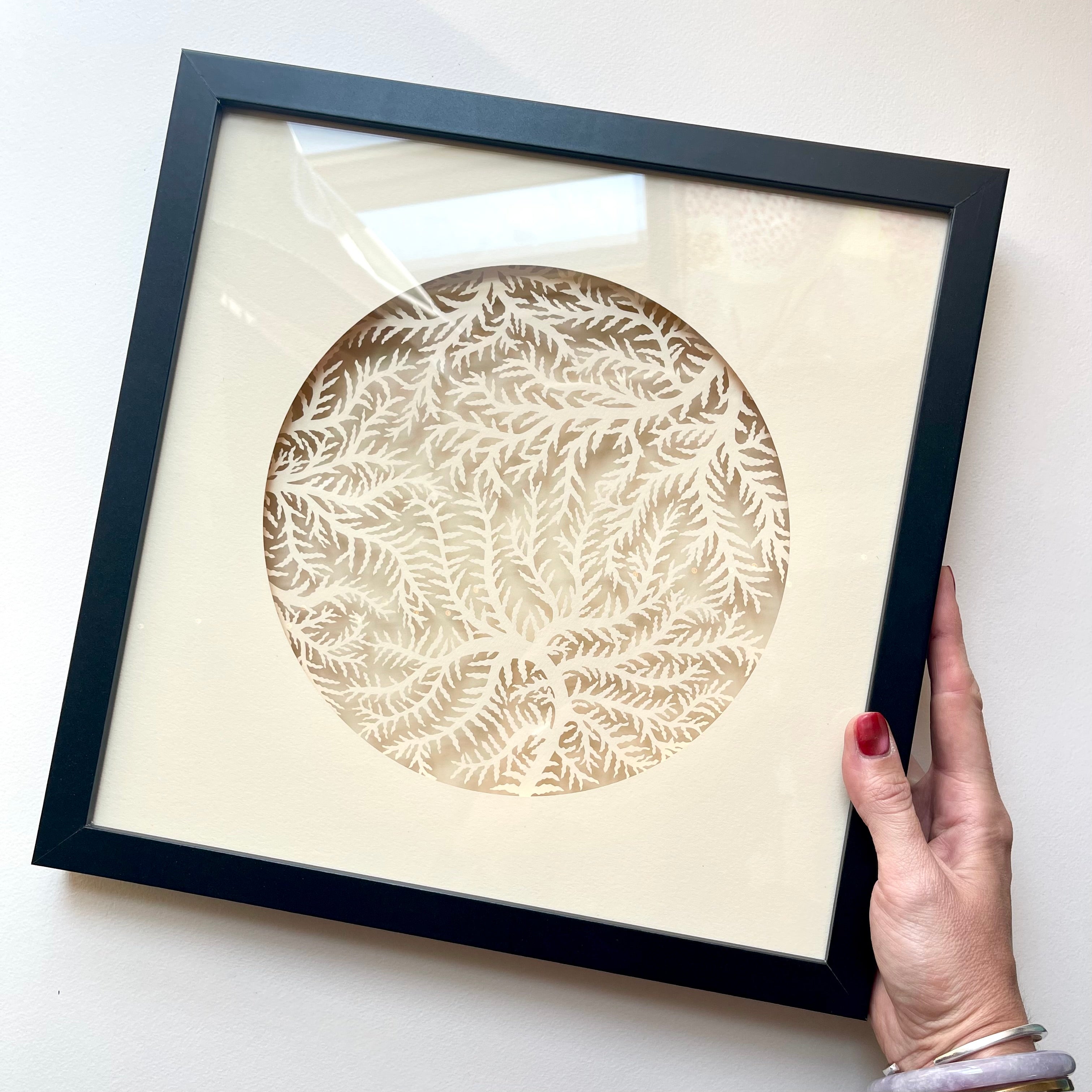 Ferning Cervical Mucus framed layered papercutting anatomy artwork