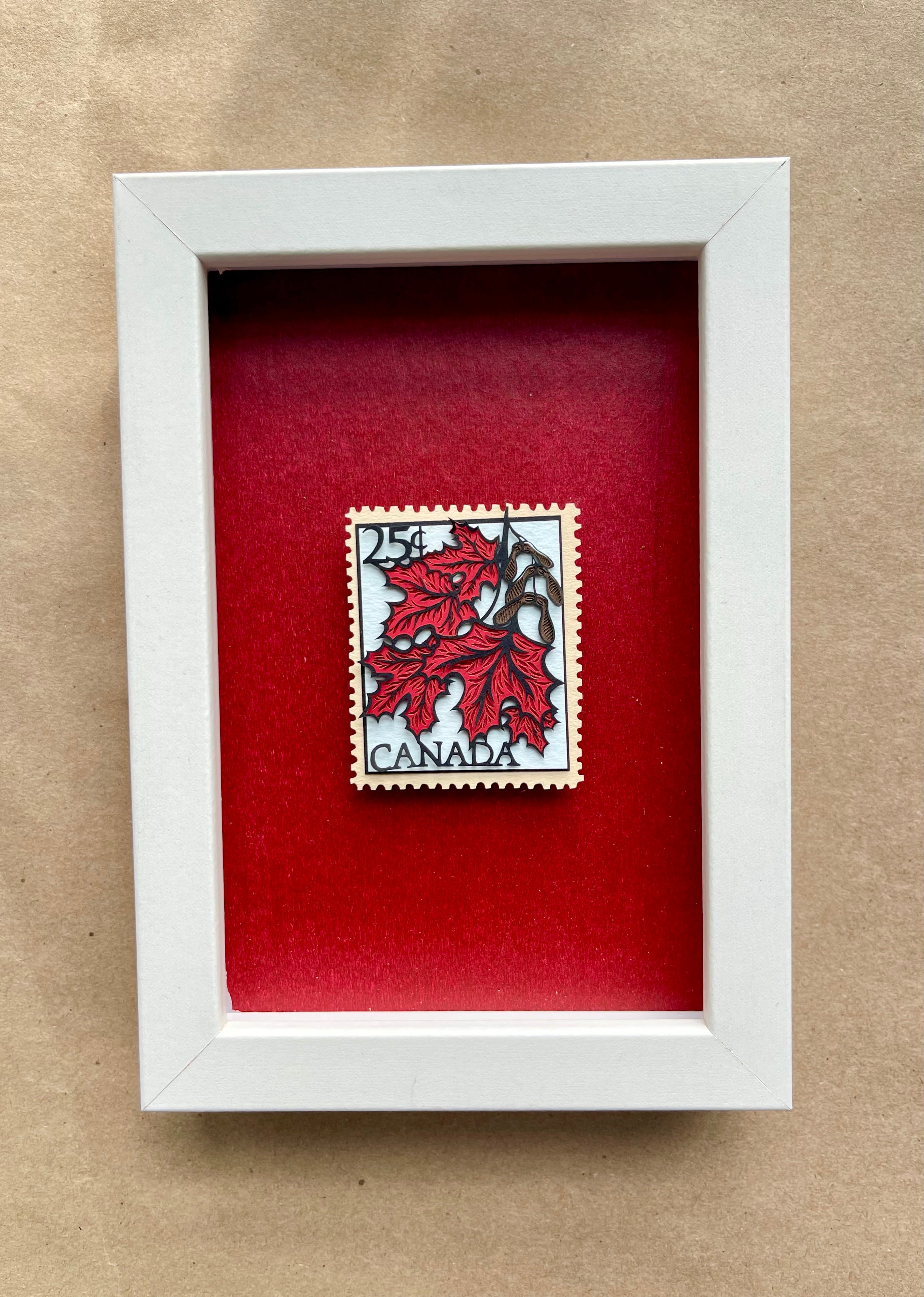 Mini Canadiana Maple Leaf Beaver Stamp Framed Papercutting