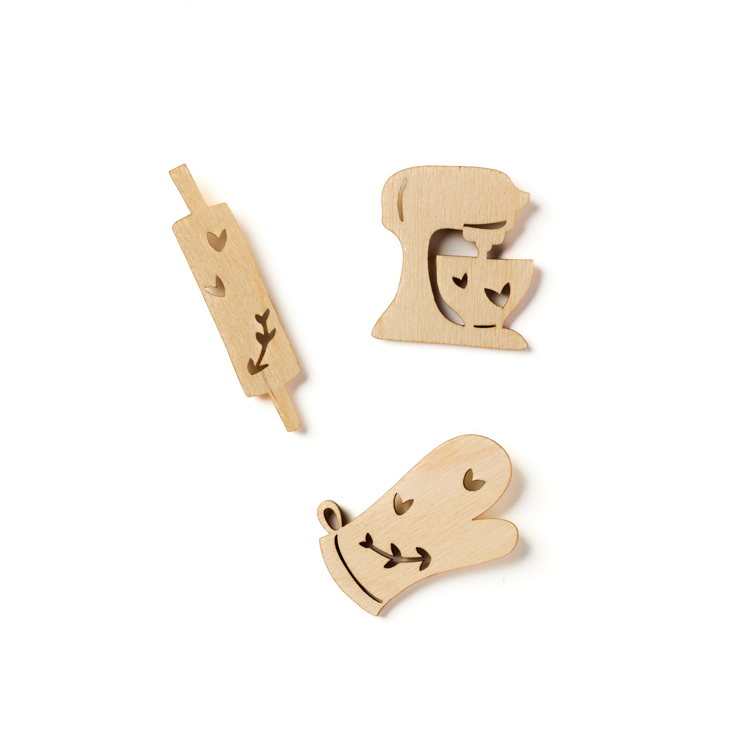 Mini Wooden Baking Mitt, Rolling Pin, Mixer Magnets