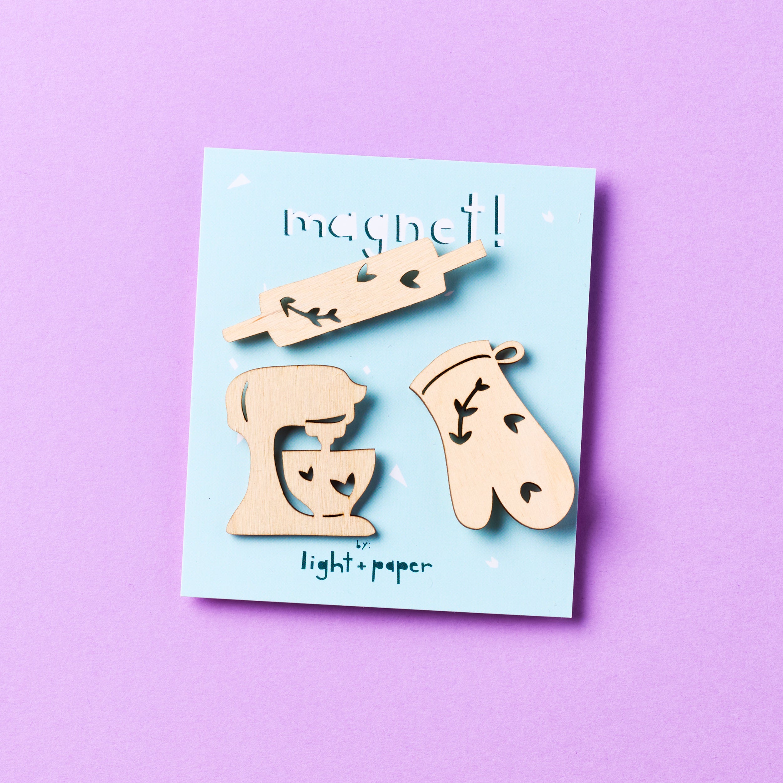 Mini Wooden Baking Mitt, Rolling Pin, Mixer Magnets