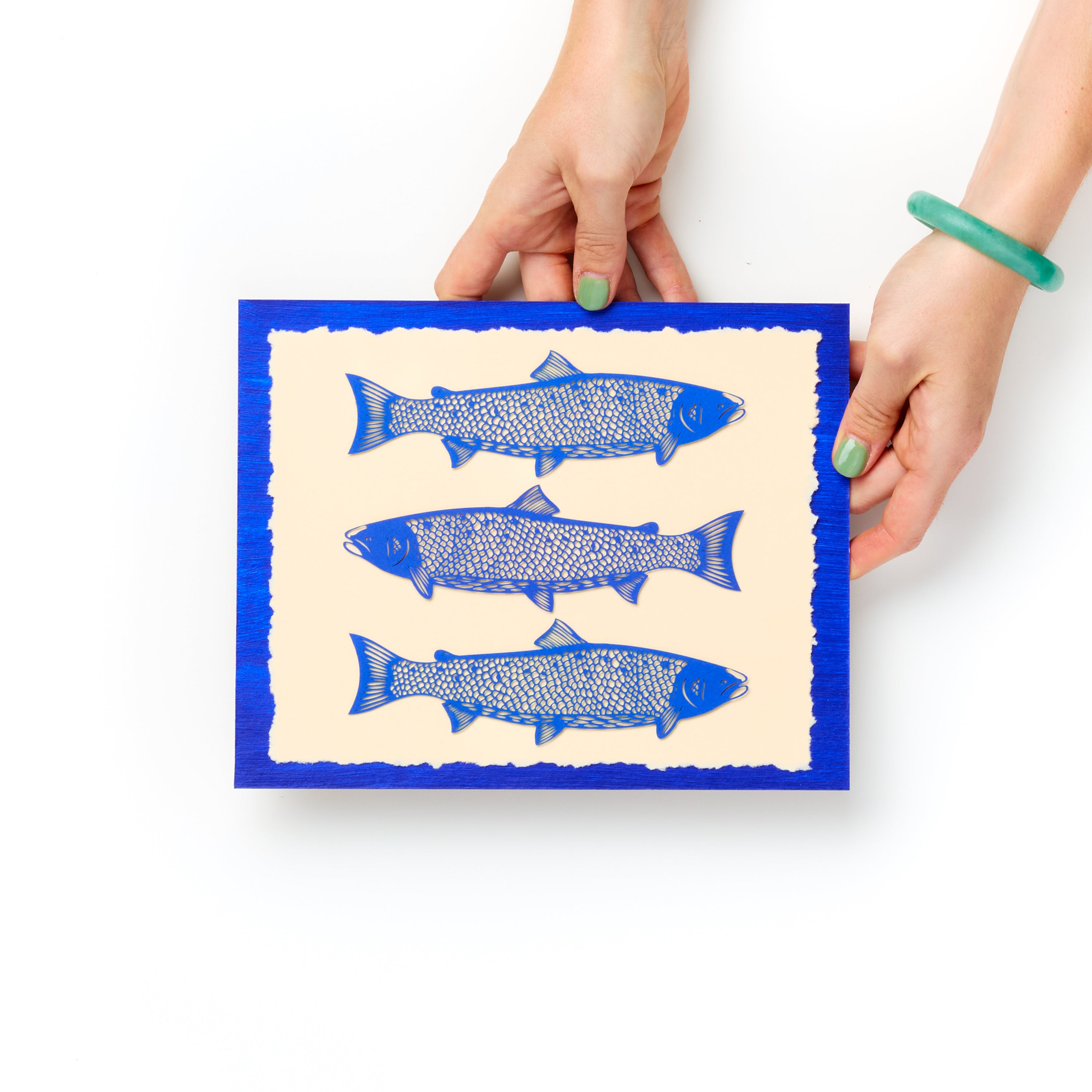 Three Atlantic Salmon Fish Mounted Papercutting