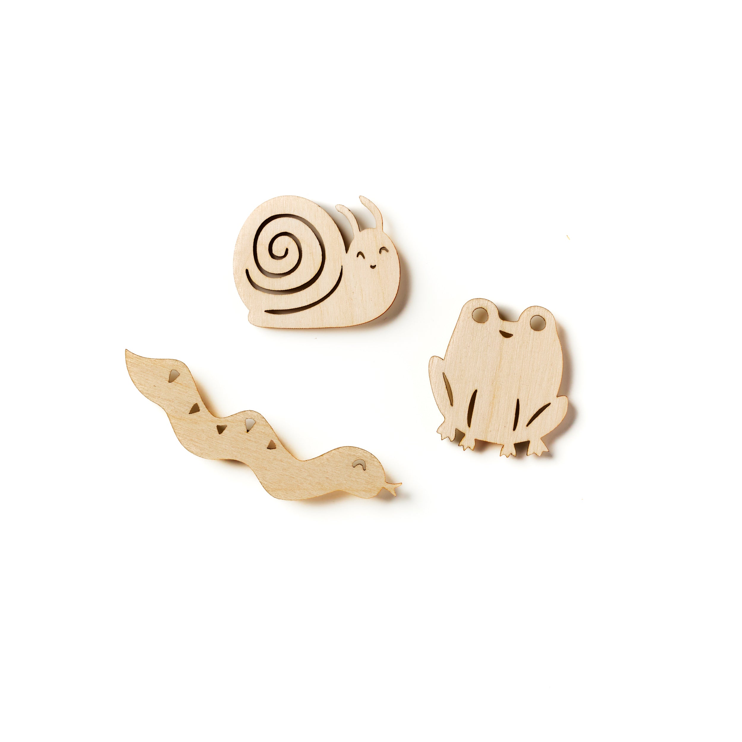 Mini Wooden Snake Frog and Snail Magnets