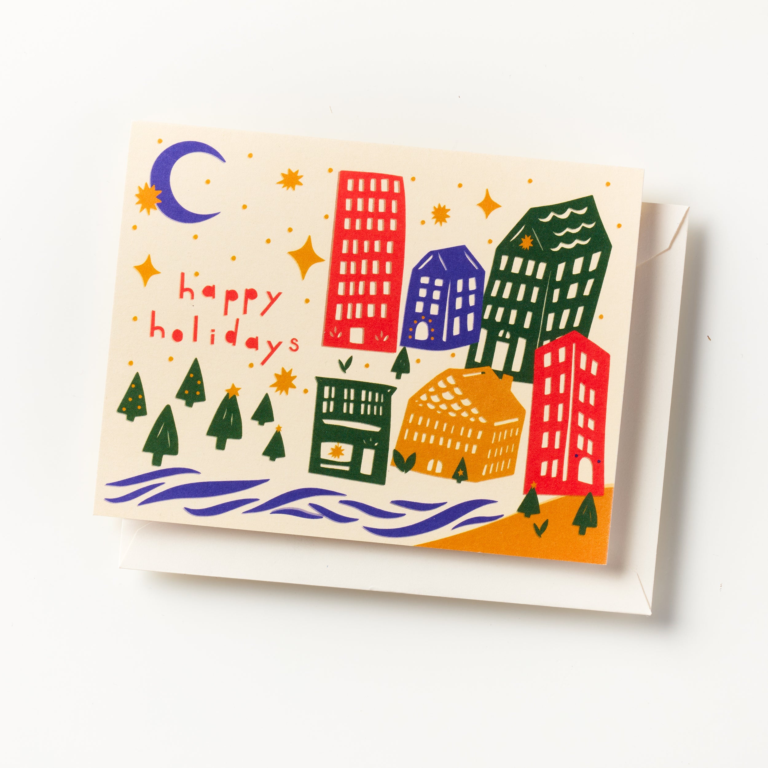 Happy Holidays Cosy City Greeting Card