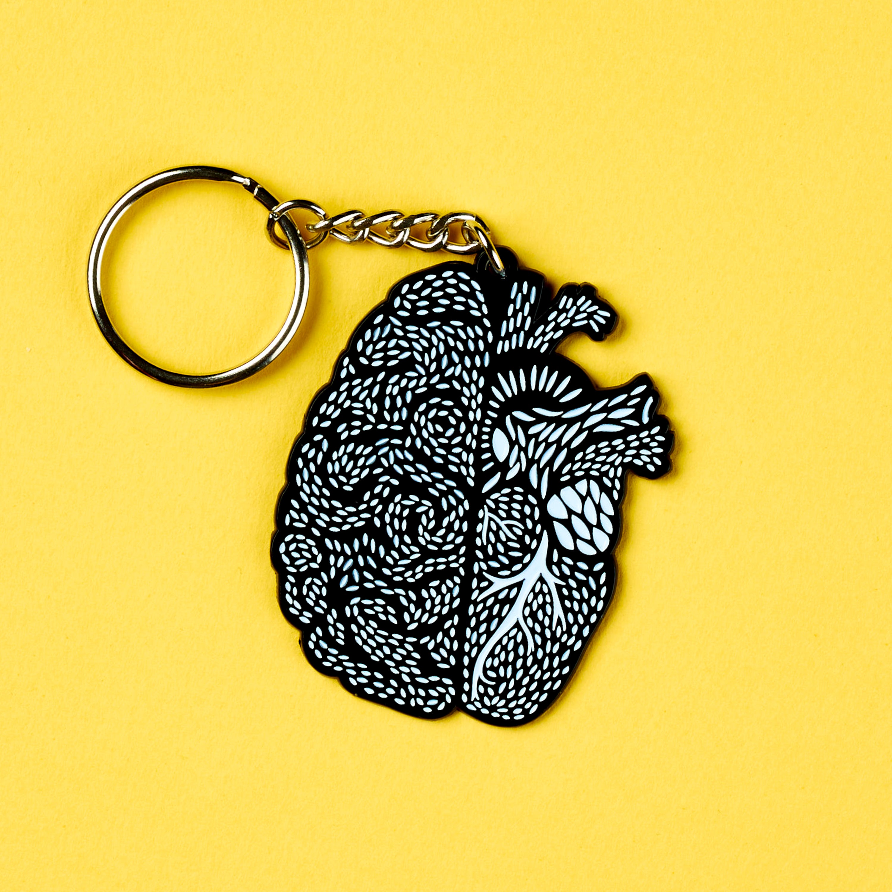 Heart/Brain Enamel Keychain
