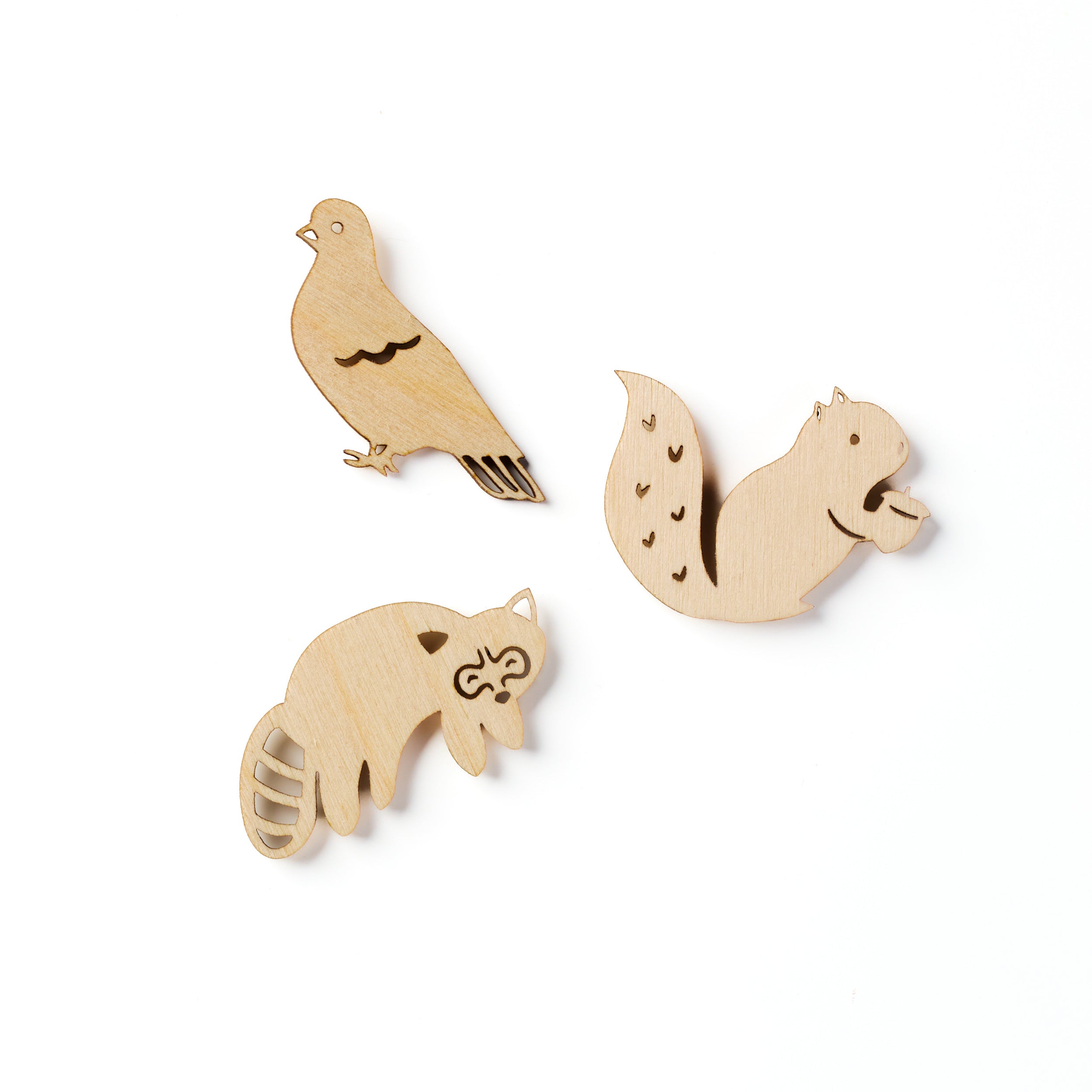 Mini Wooden Toronto Critters - Raccoon, Squirrel, Pigeon Magnets