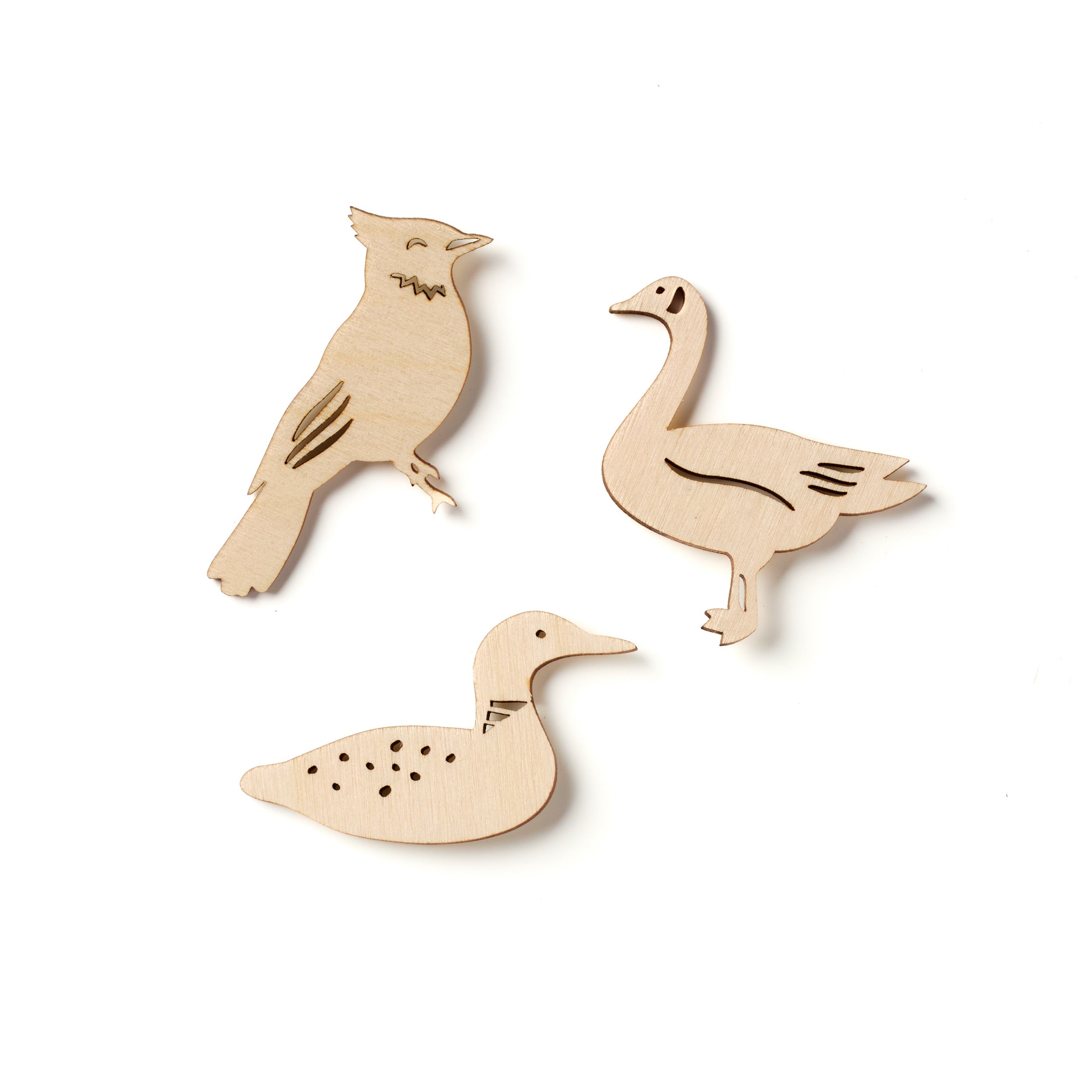 Mini Wooden Canadian Bird Magnets - Loon, Canada Goose, Blue Jay