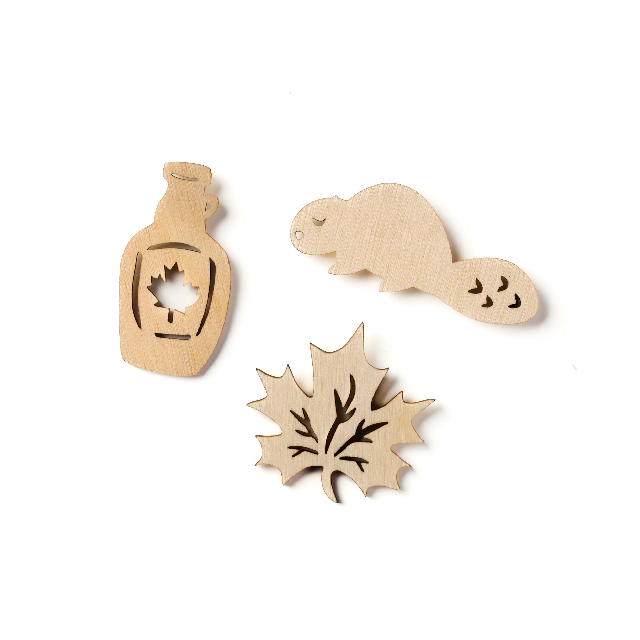 Mini Wooden Canadiana Magnets - Maple syrup, Beaver, Maple Leaf