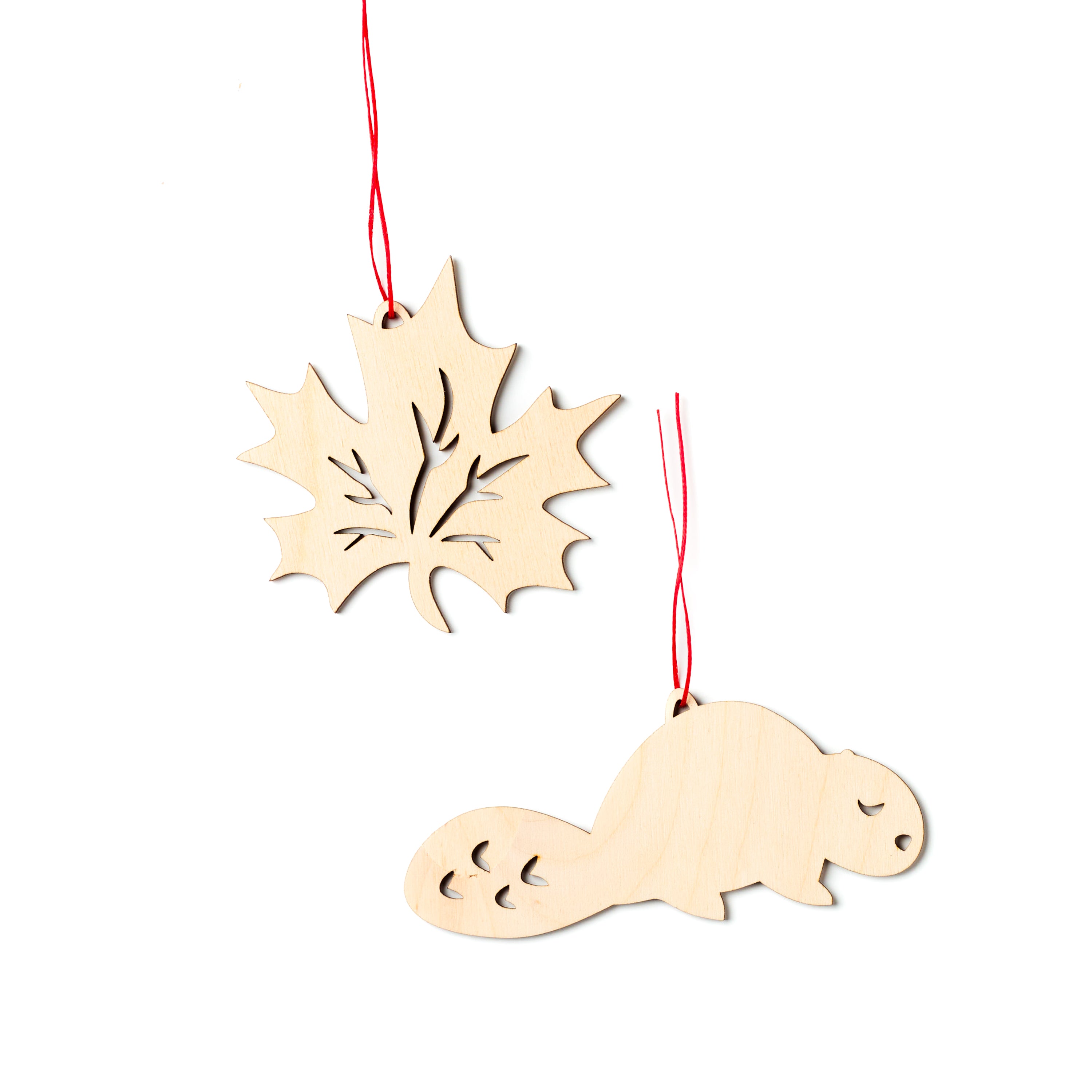 Canadiana Beaver and Maple Leaf Ornaments
