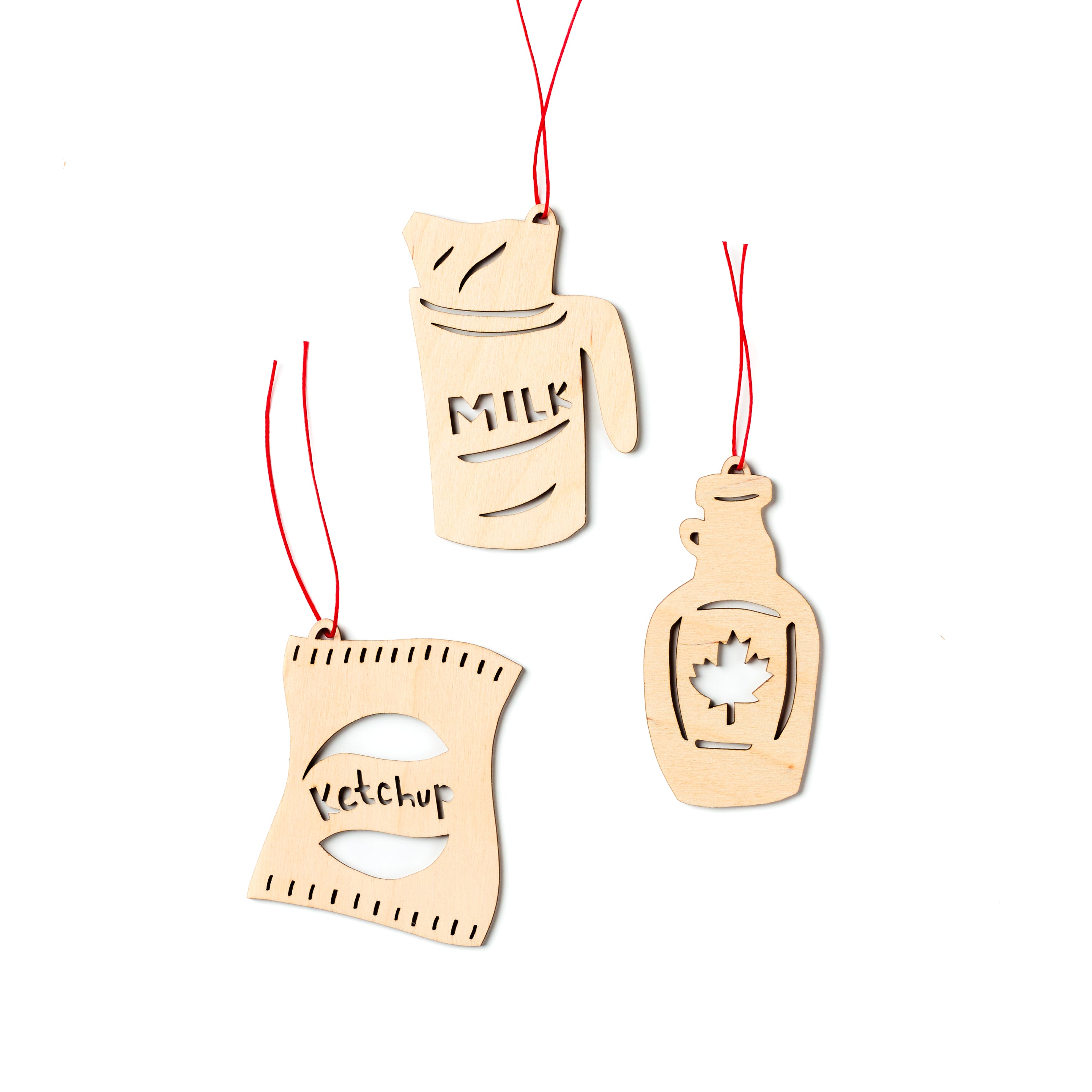 Canadian Snacks Maple Syrup Ketchup Chips and Bagged Milk Ornaments