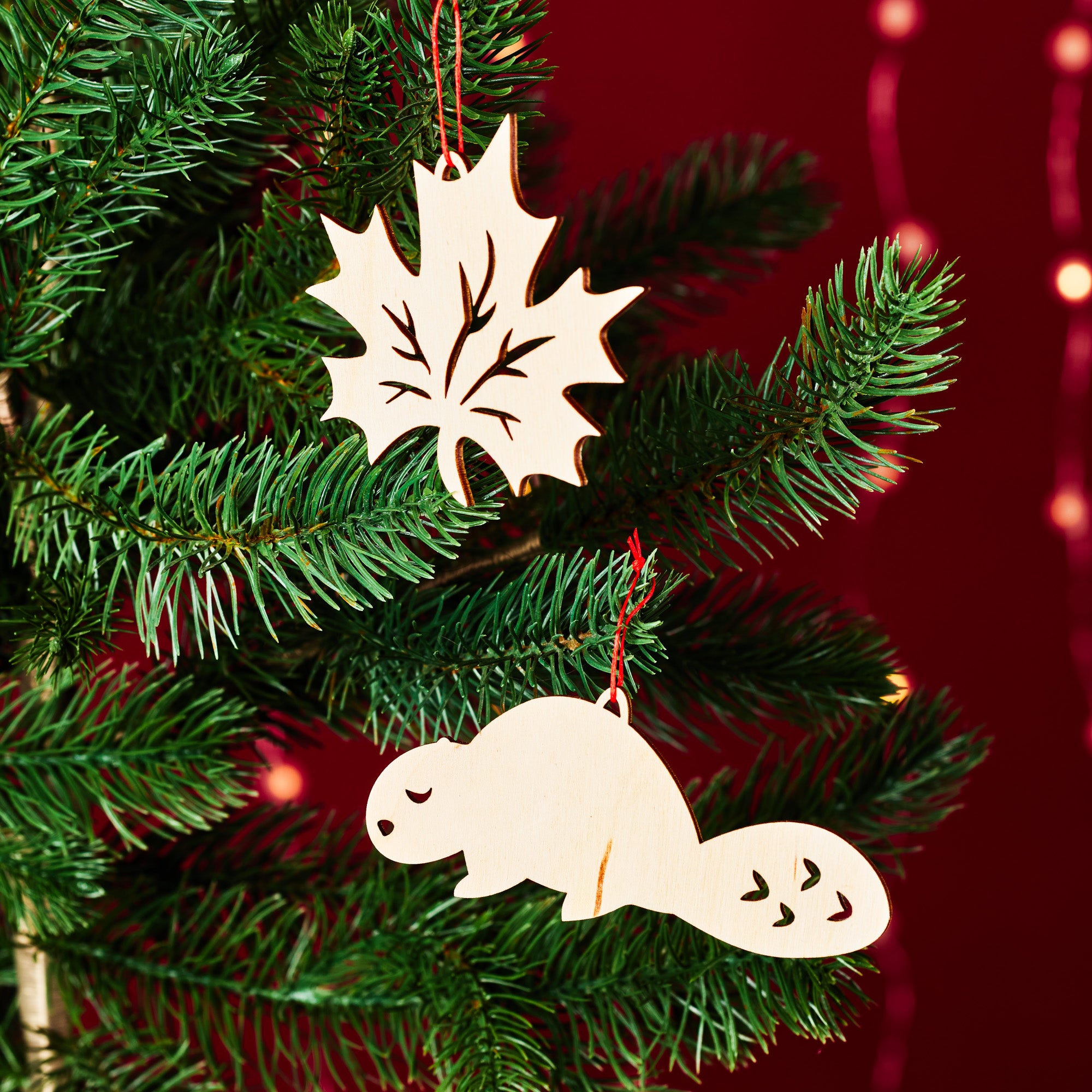Canadiana Beaver and Maple Leaf Ornaments