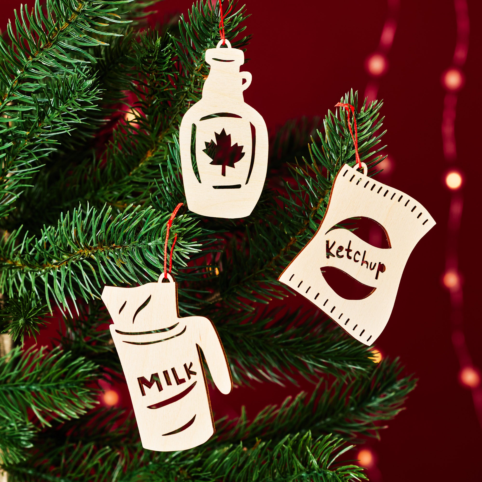 Canadian Snacks Maple Syrup Ketchup Chips and Bagged Milk Ornaments
