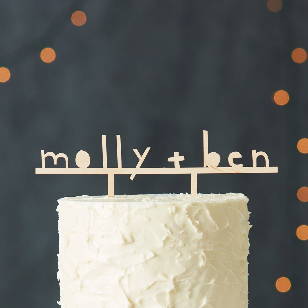 Lasercut Customizable Birch Wood Simple Names Cake Topper, by Light + Paper, Made in Toronto