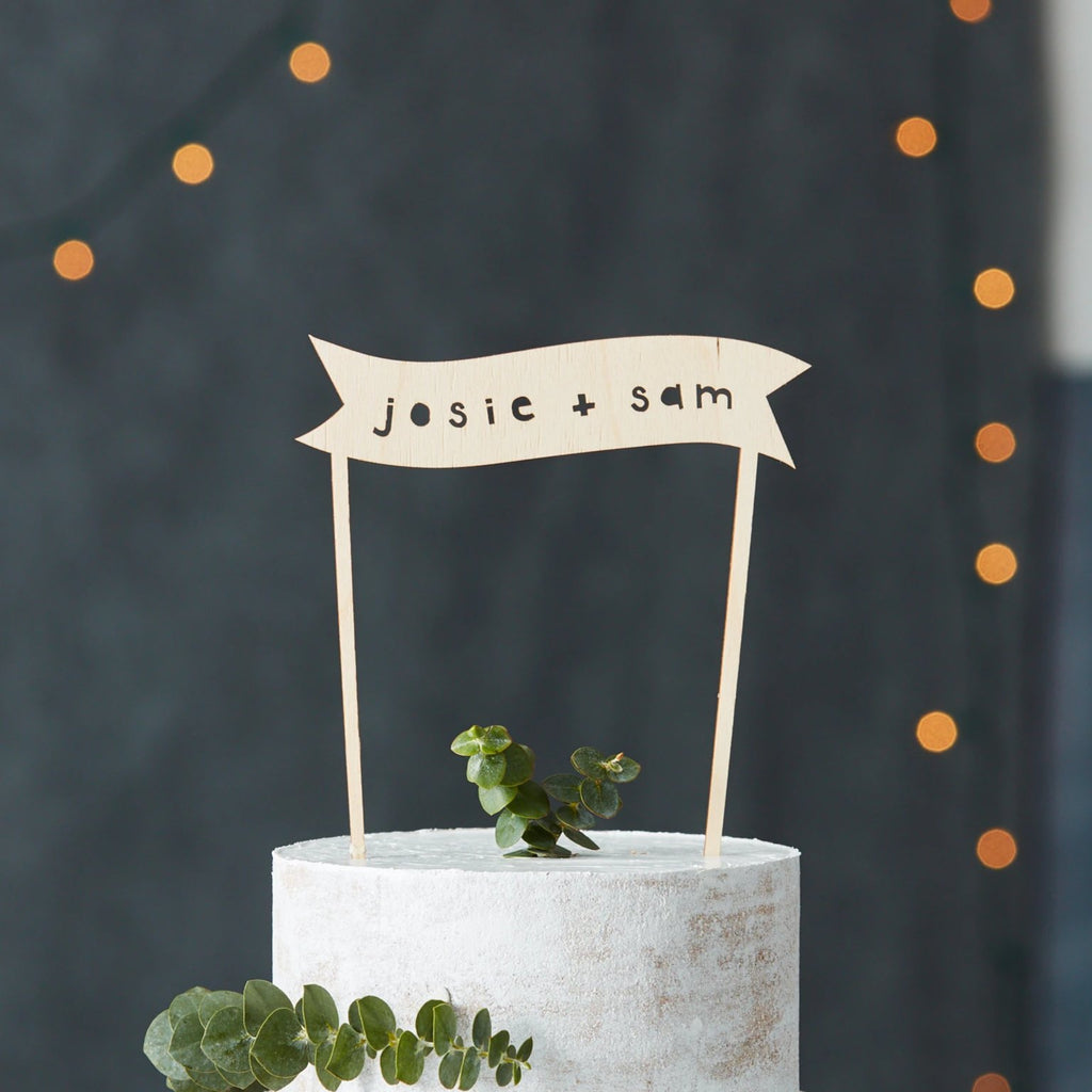 Lasercut Customizable Birch Wood Simple Banner Cake Topper, by Light + Paper, Made in Toronto