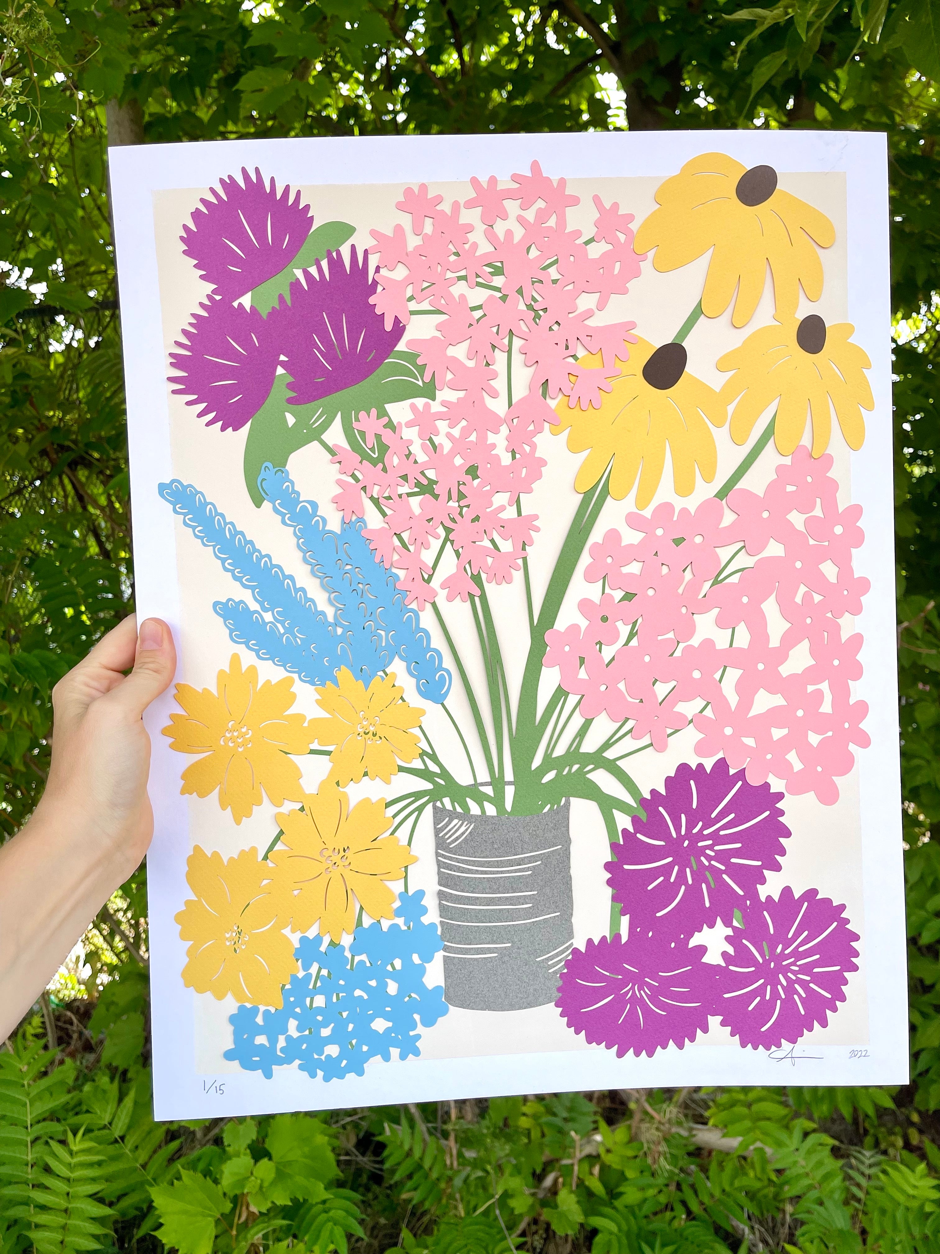 Colourful Wildflowers Signed Papercutting