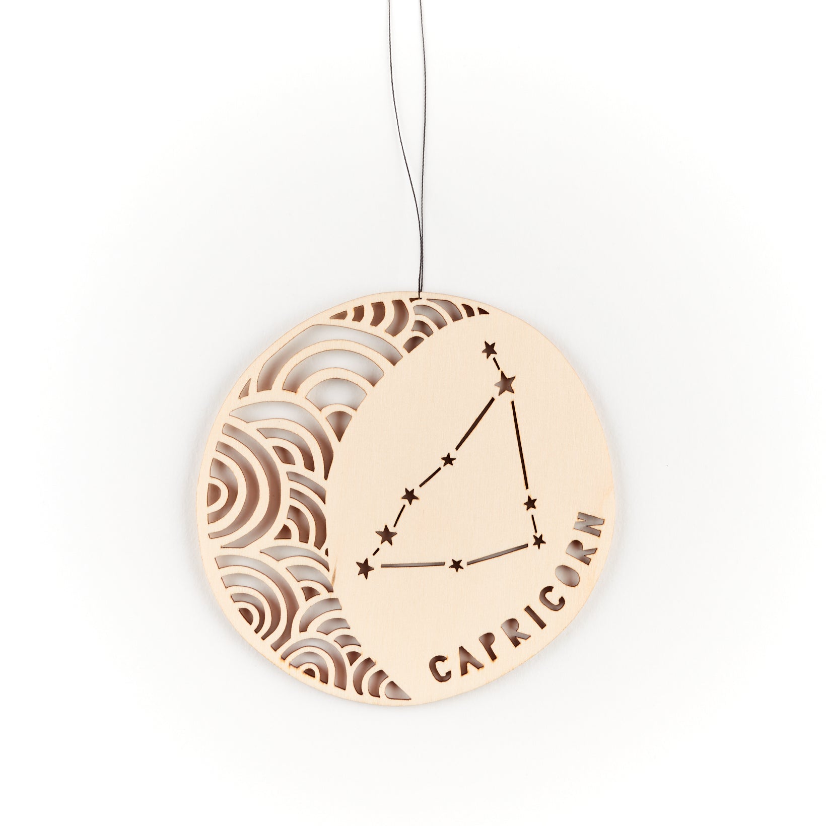 Lasercut Birch Wood Capricorn Astrology Ornament, by Light + Paper, Made in Toronto