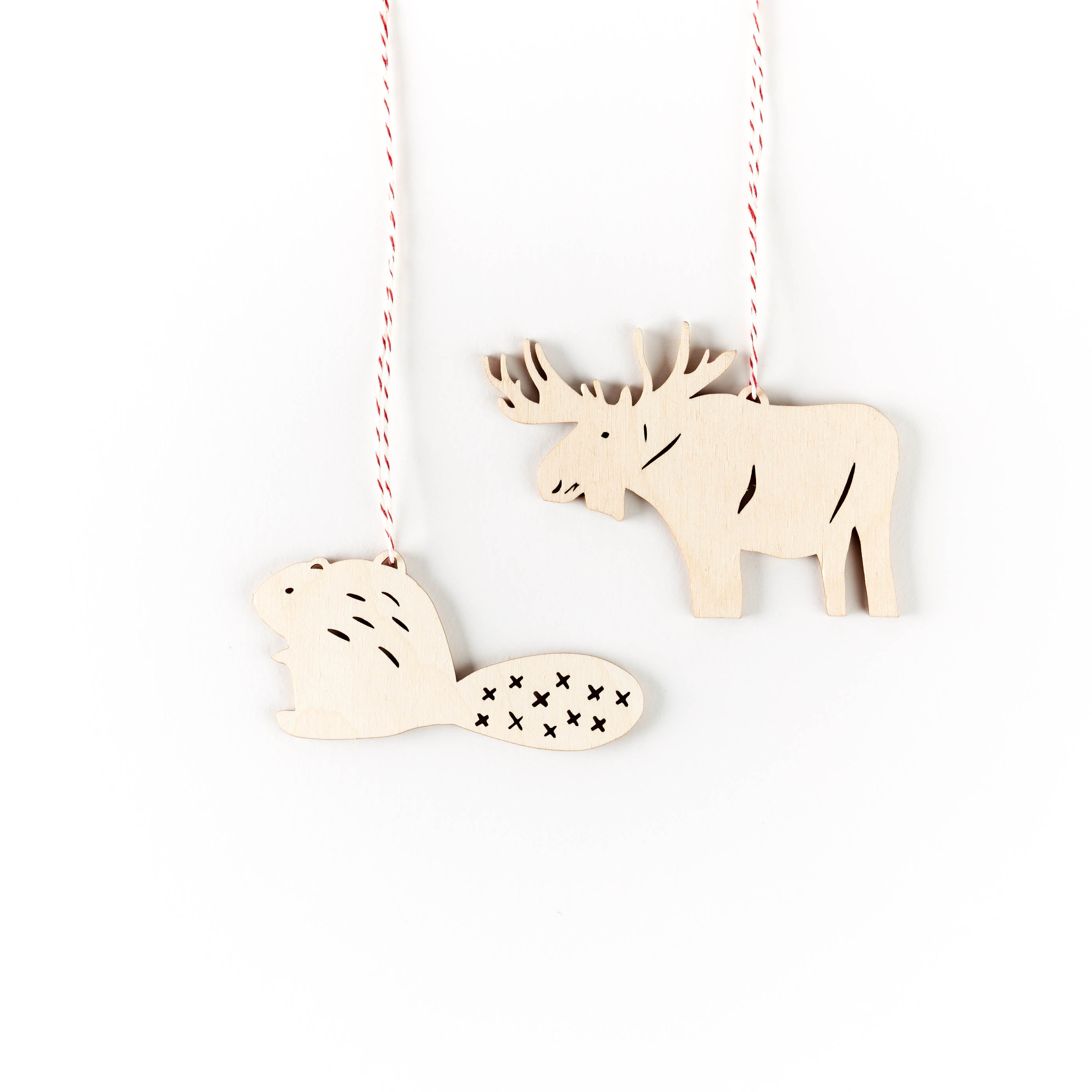 Beaver and Moose Ornaments (set of 2)