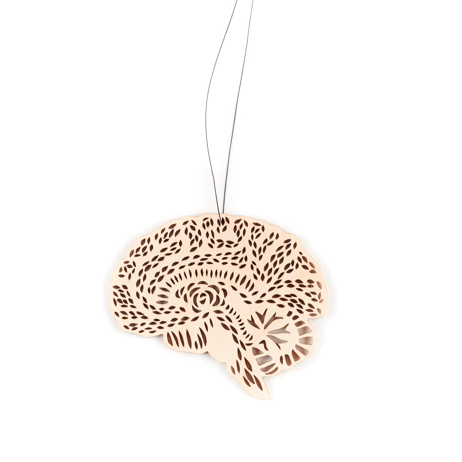 Lasercut Birch Wood Anatomical Brain Ornament, by Light + Paper, Made in Toronto