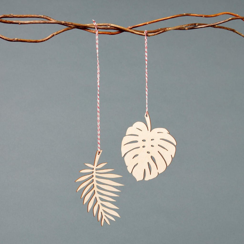 Monstera and Palm Leaves Ornaments (set of 2)