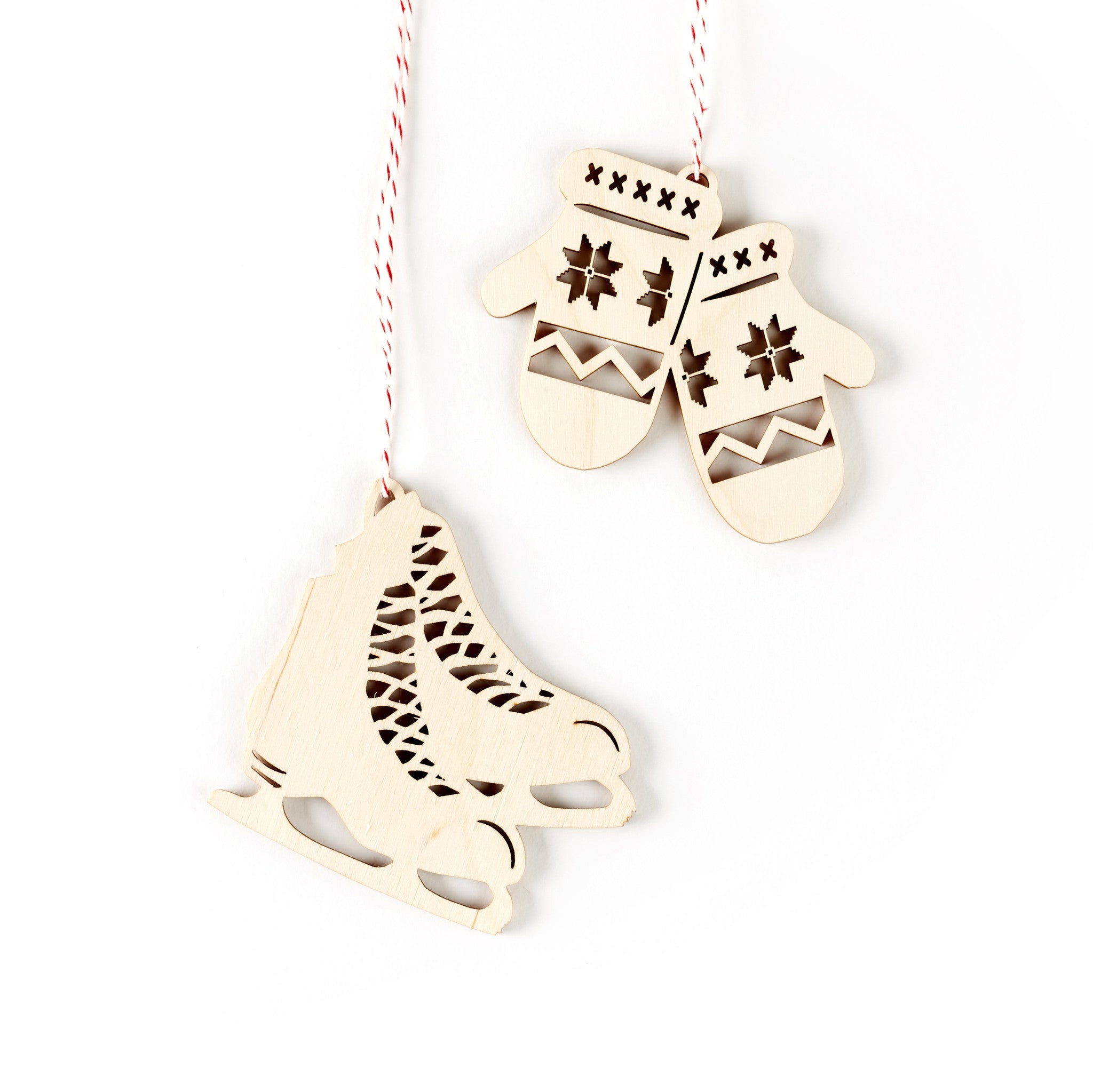 Skate and Mitten Ornaments- Lasercut Birch (set of 2)