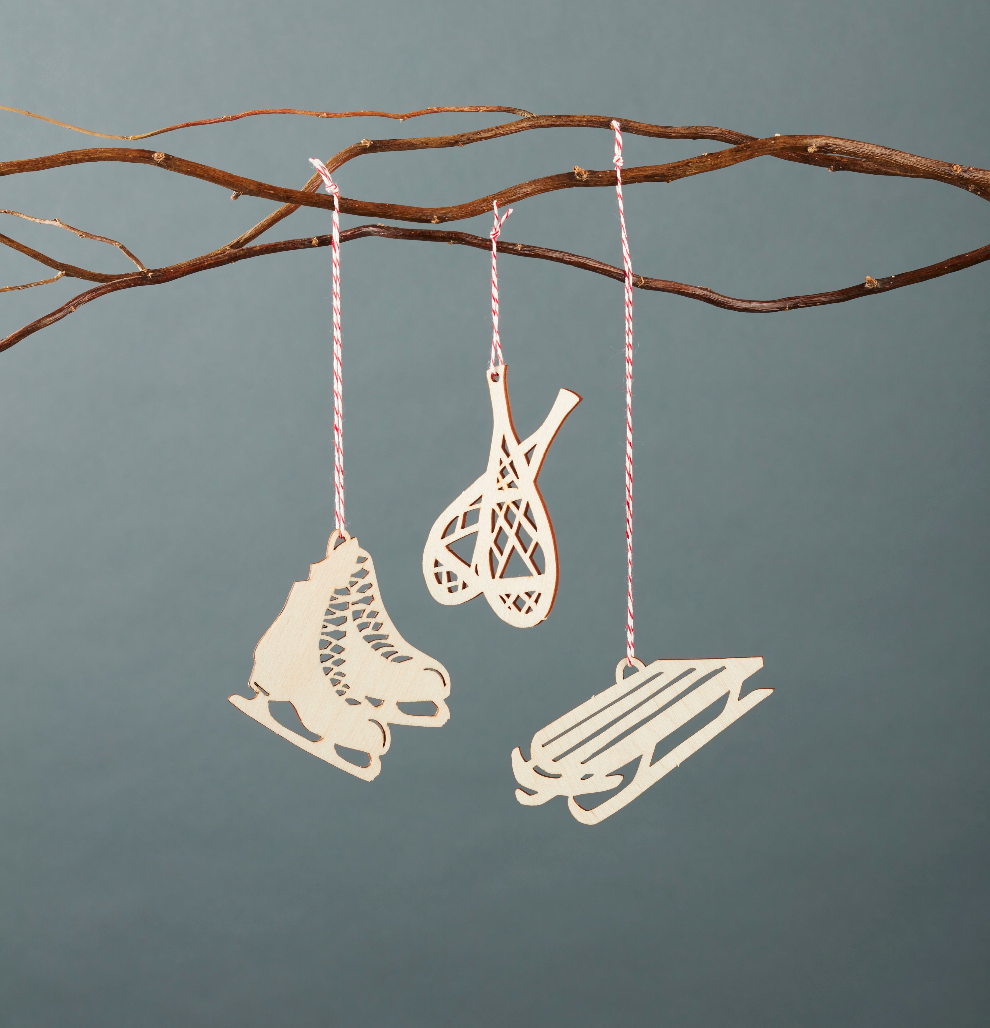 Sled x Snowshoe x Skates Ornaments (set of 3)