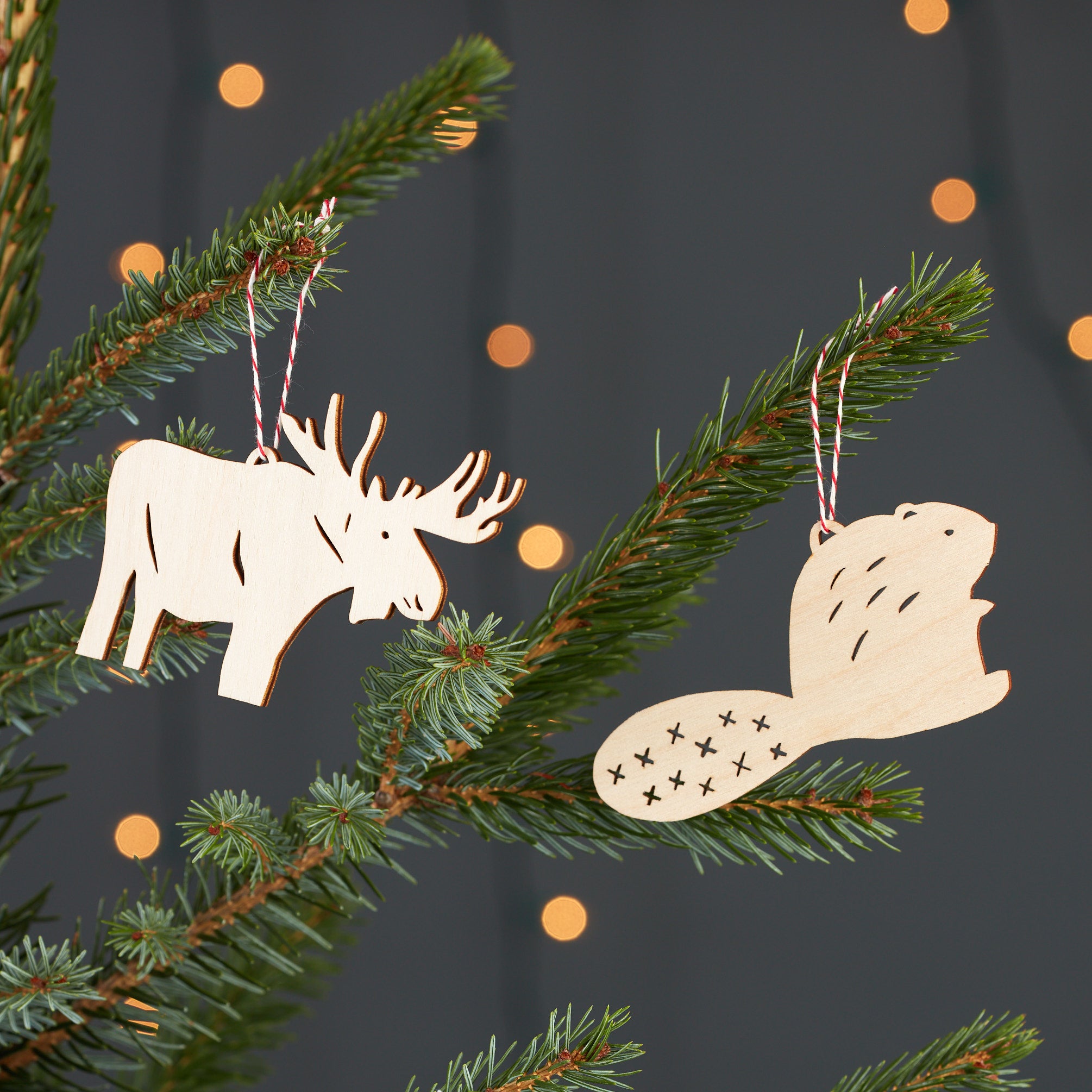 Beaver and Moose Ornaments (set of 2)