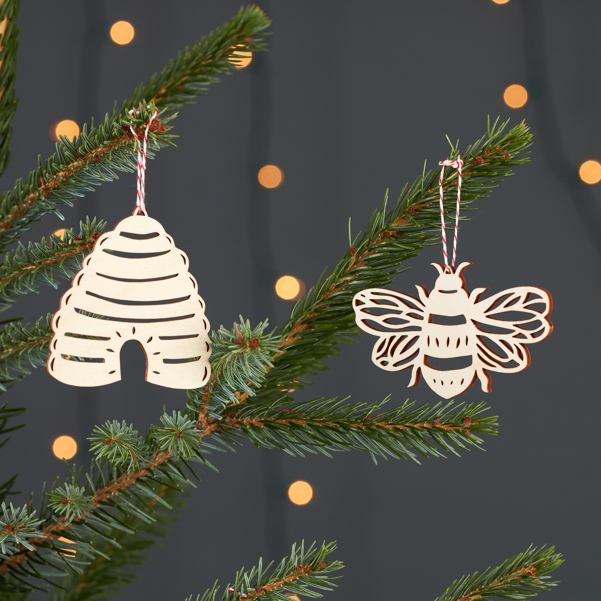 Bee and Hive Ornaments (set of 2)