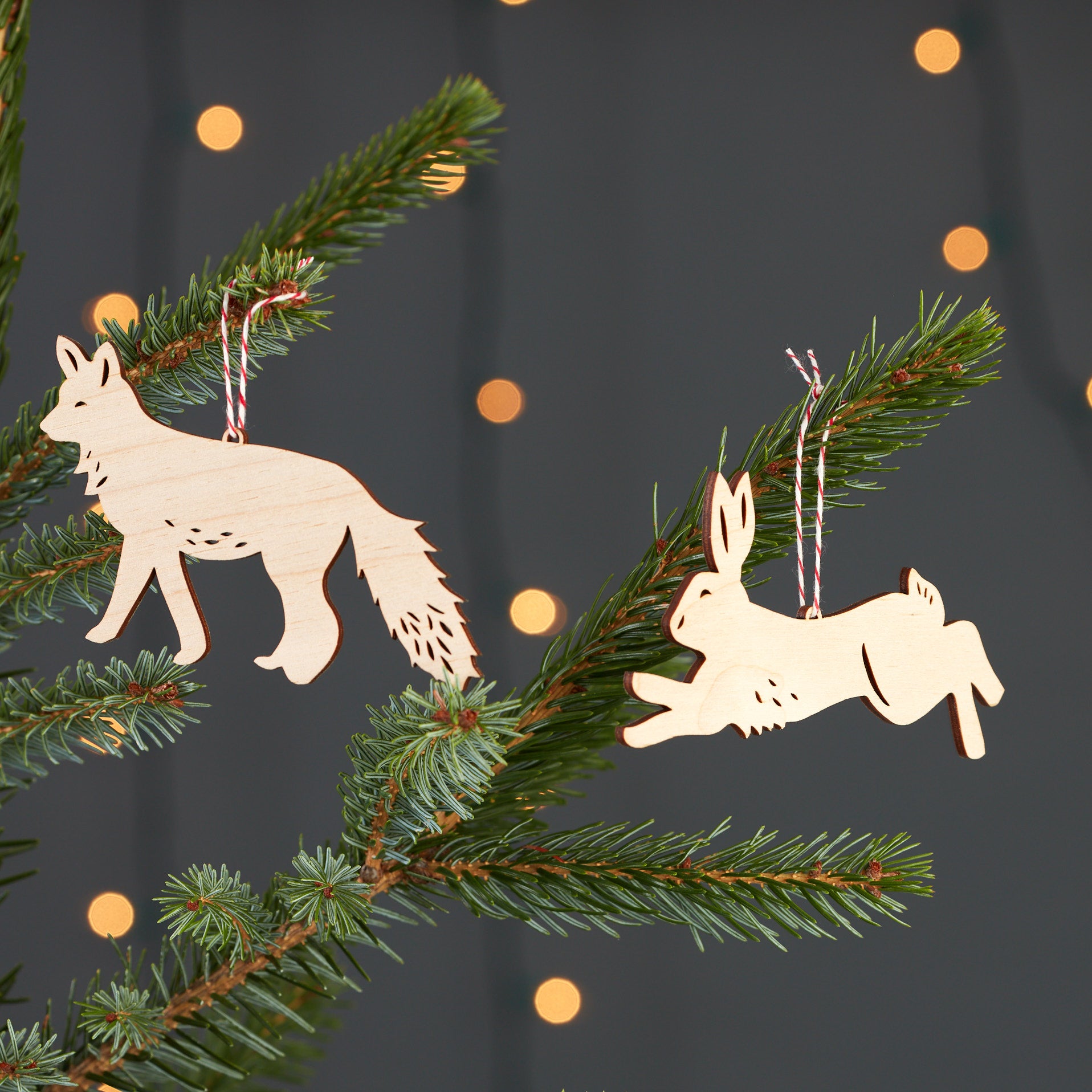Fox and Hare Ornaments (set of 2)