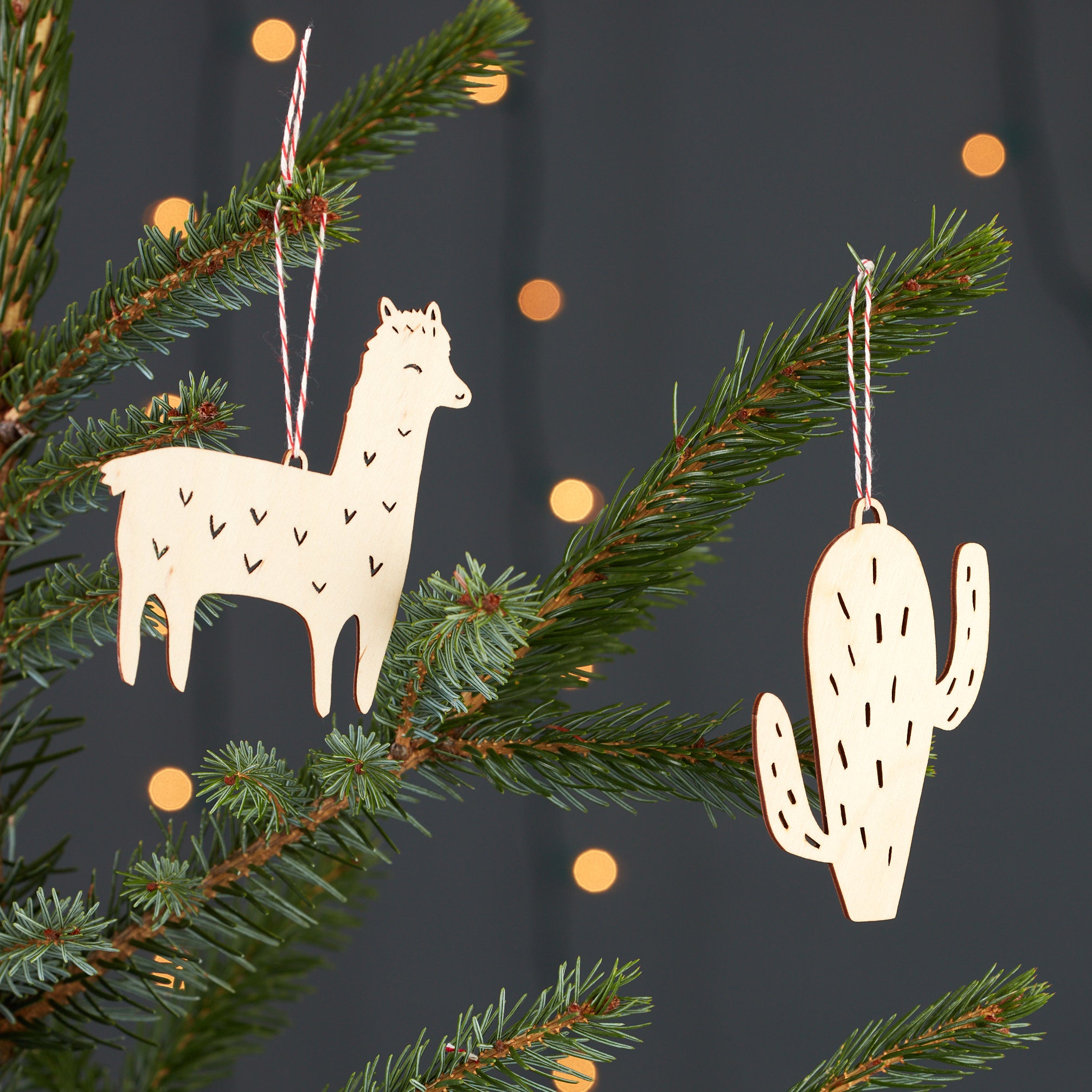 Cactus and Llama Ornaments (set of 2)