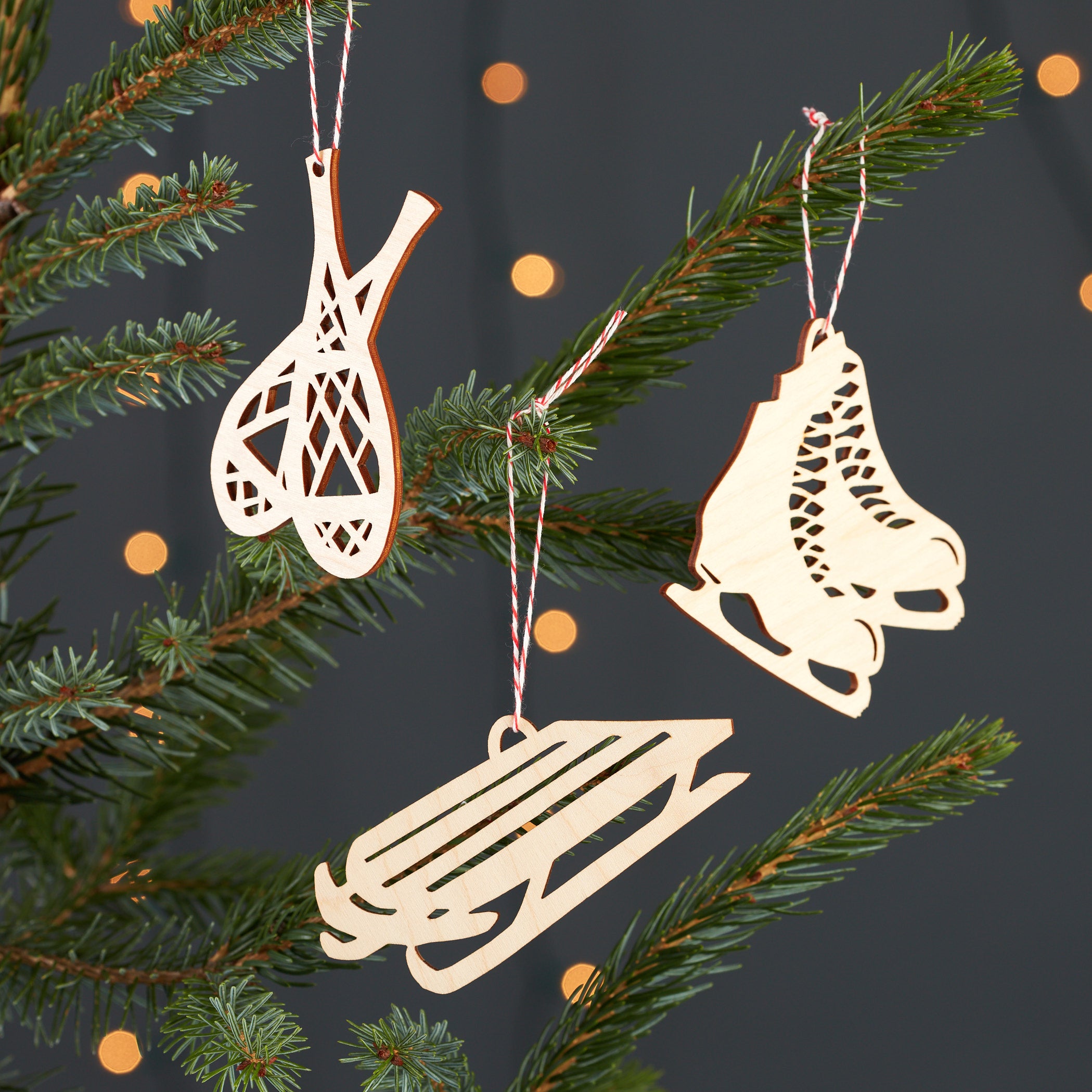 Sled x Snowshoe x Skates Ornaments (set of 3)