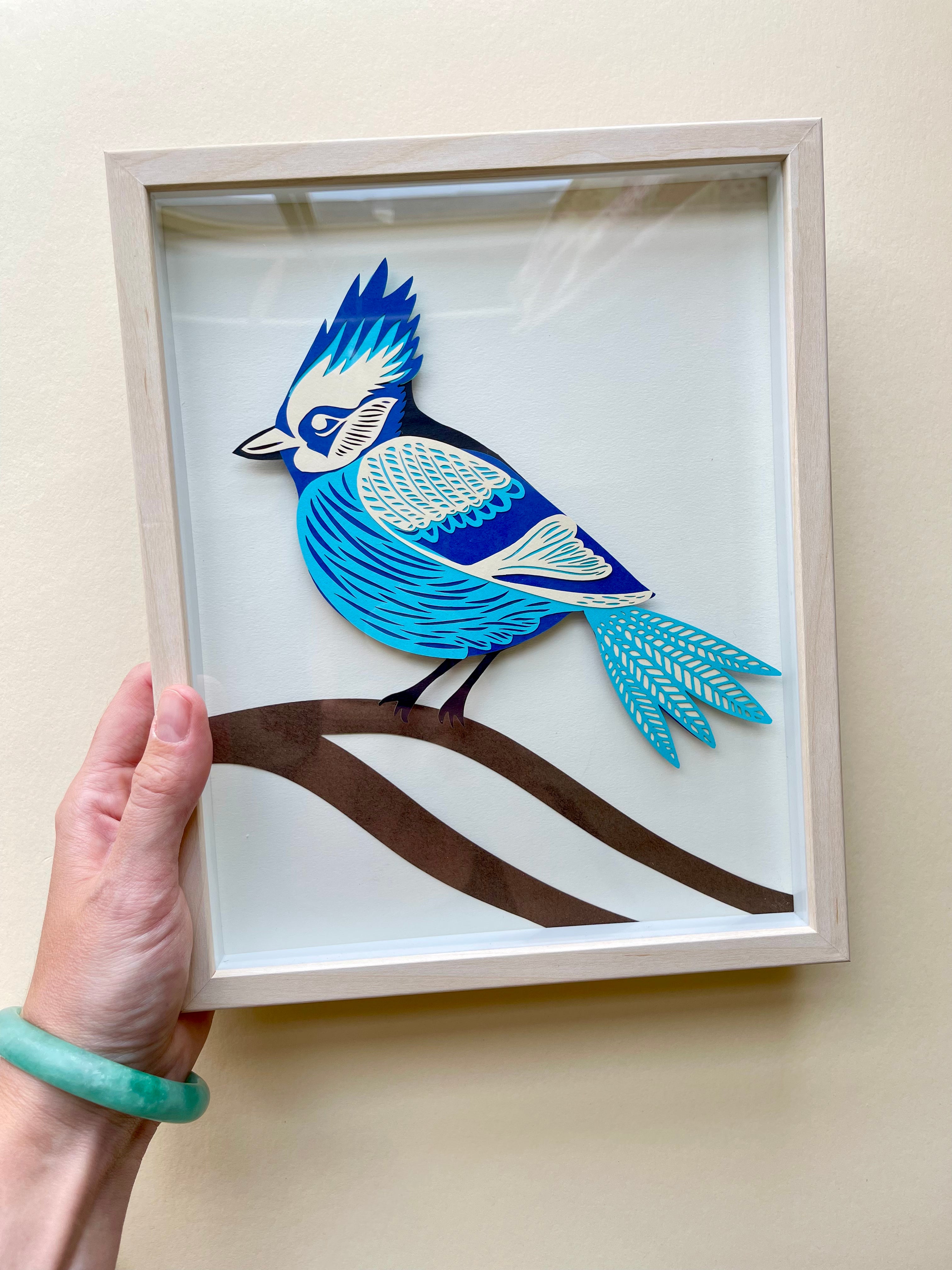 Colourful Bird Blue Jay, Cardinal, Goldfinch Mounted Papercutting