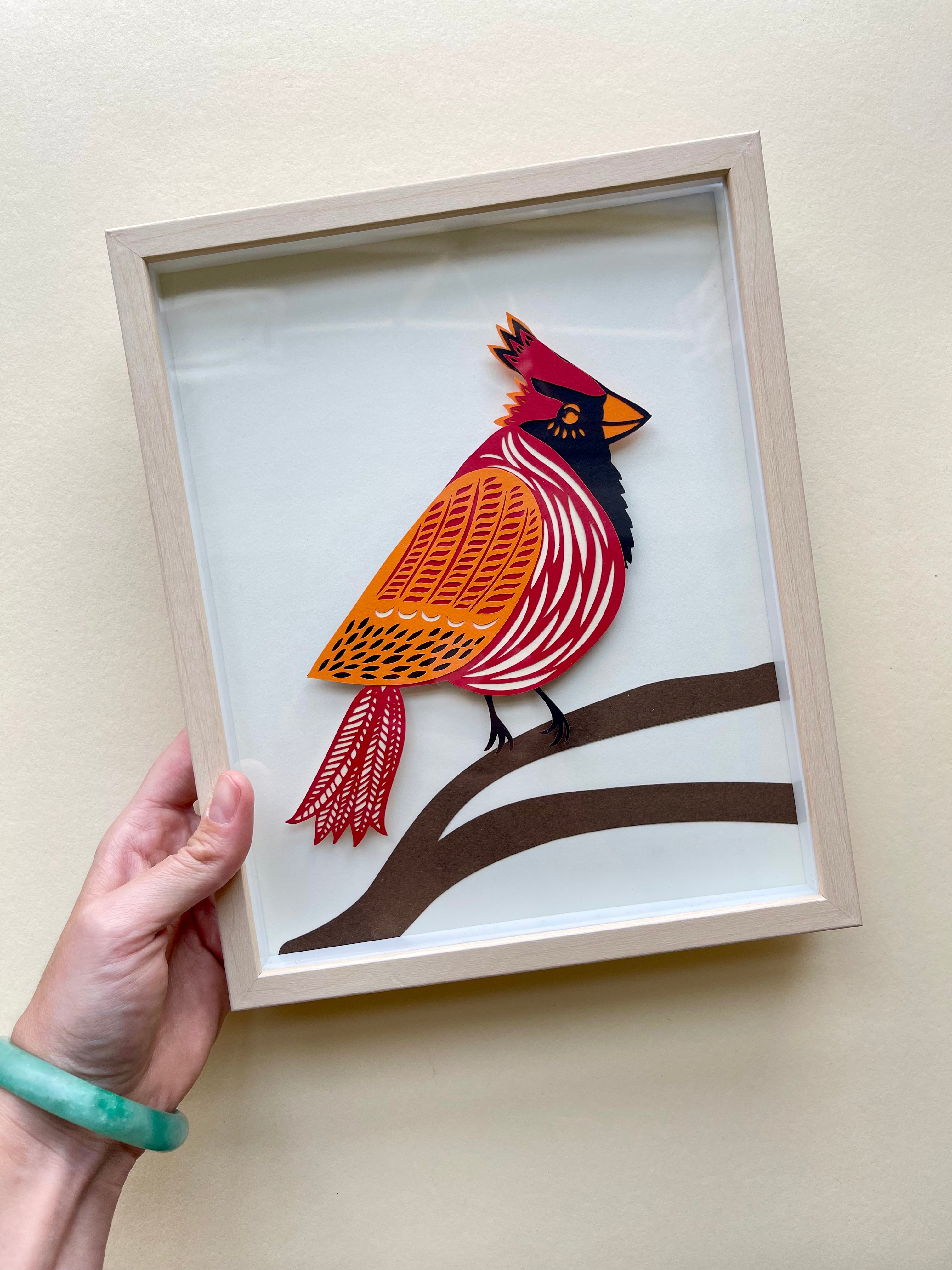 Colourful Bird Blue Jay, Cardinal, Goldfinch Mounted Papercutting