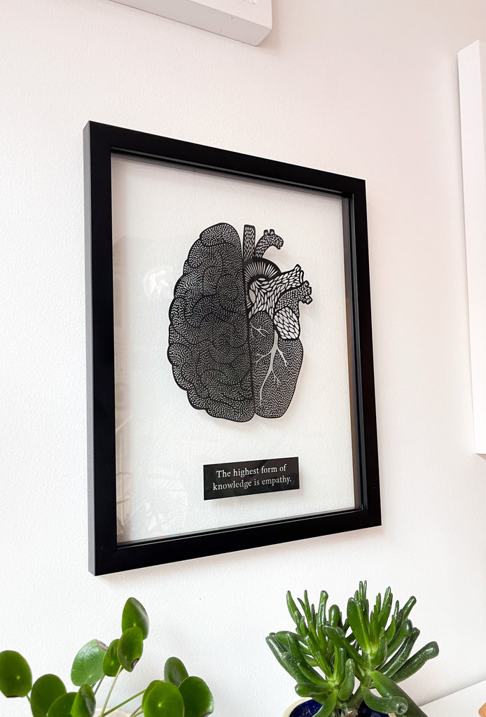 Framed Empathy Quote Anatomical Brain/Heart Papercutting Artwork