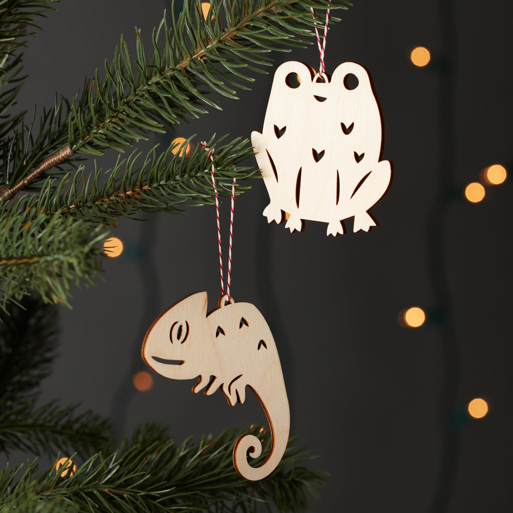 Frog and Chameleon Ornaments