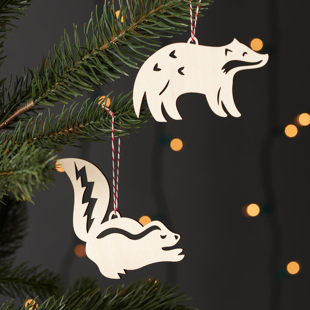Badger and Skunk Ornaments