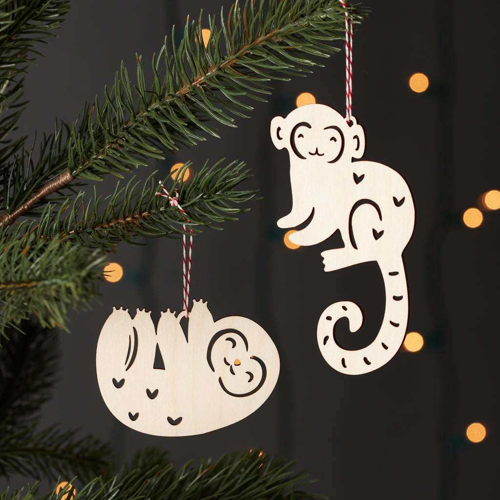 Monkey and Sloth Ornaments