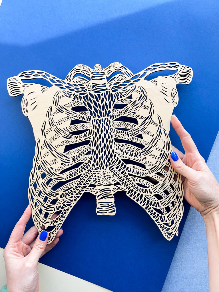 Paper Human Ribs Anatomical Ribs Wooden Artwork | Light + Paper