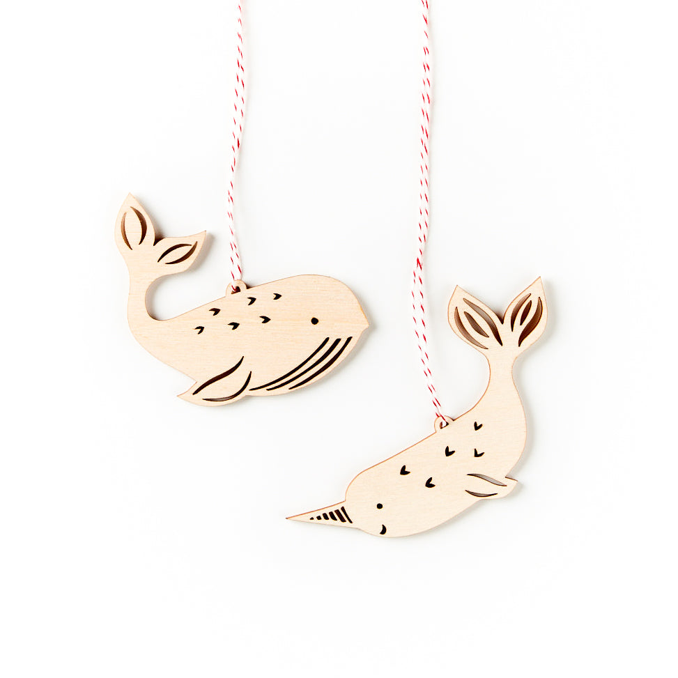 Whale and Narwhal Ornaments