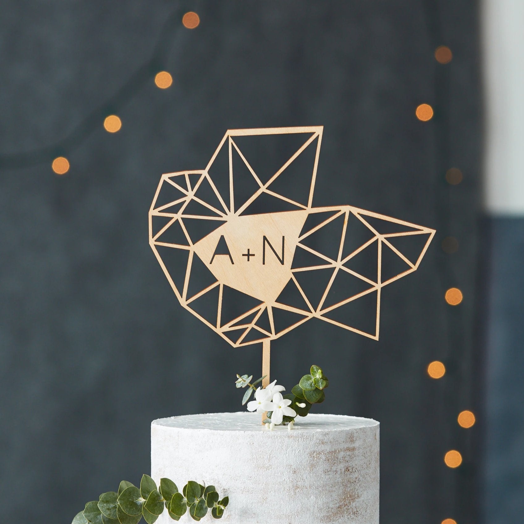 Lasercut Customizable Birch Wood Geometric Cake Topper, by Light + Paper, Made in Toronto