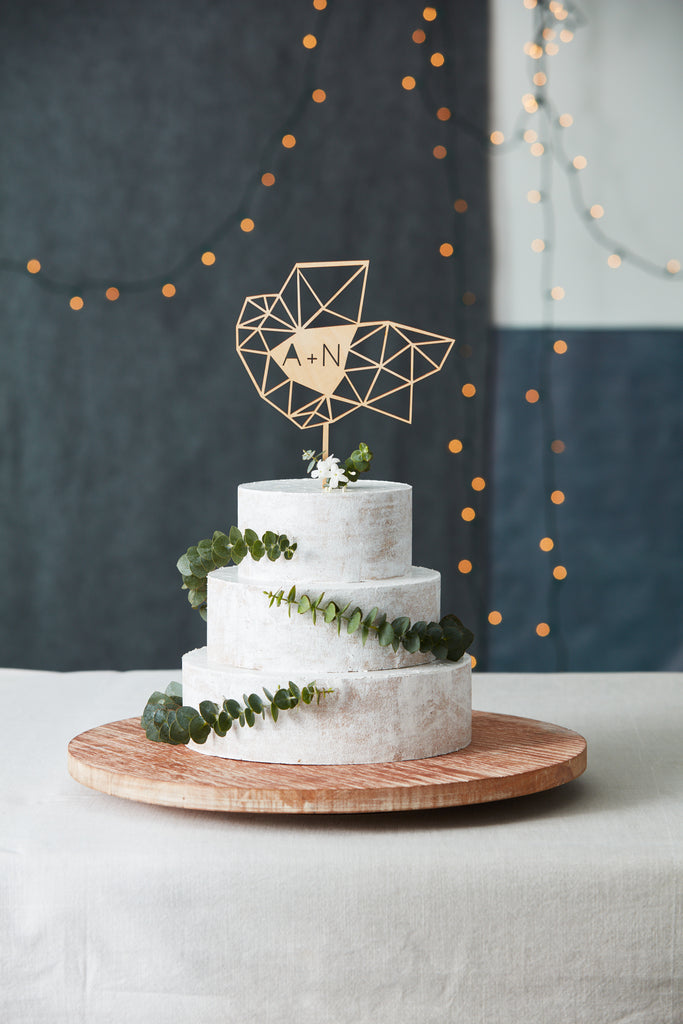 Lasercut Customizable Birch Wood Geometric Cake Topper, by Light + Paper, Made in Toronto