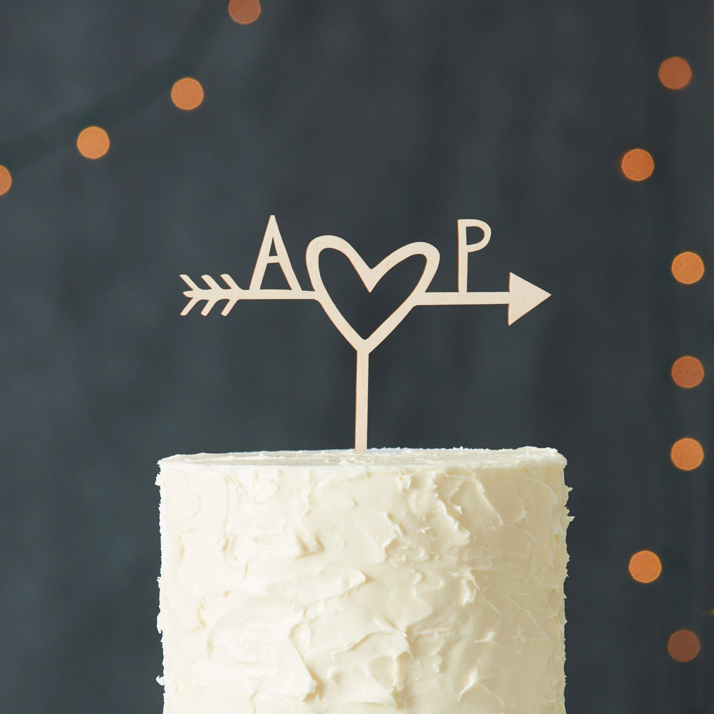 Customized Simple Heart and Arrow Wedding Cake Topper