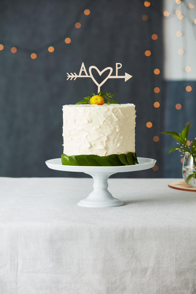Customized Simple Heart and Arrow Wedding Cake Topper