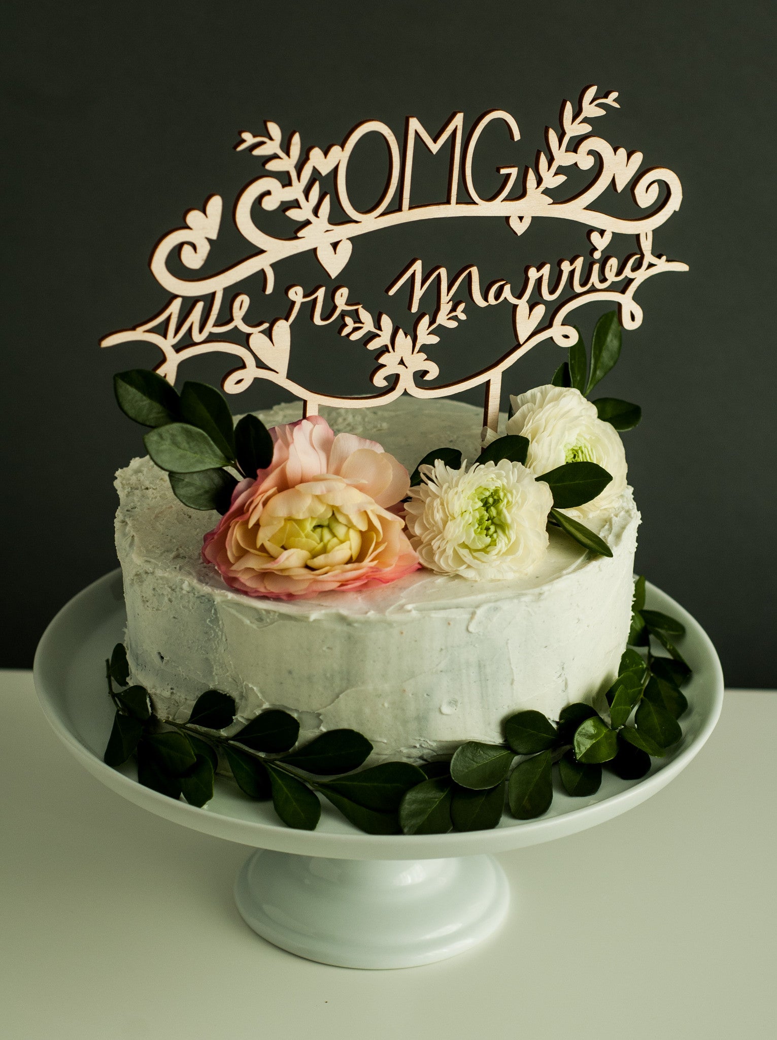 Laser-Cut Wedding Cake Topper - OMG We're Married