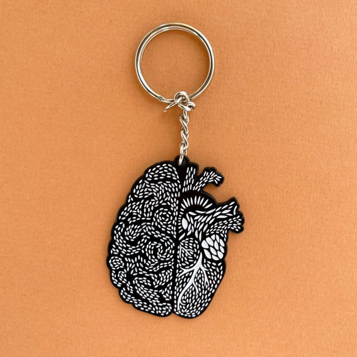 Heart/Brain Enamel Keychain