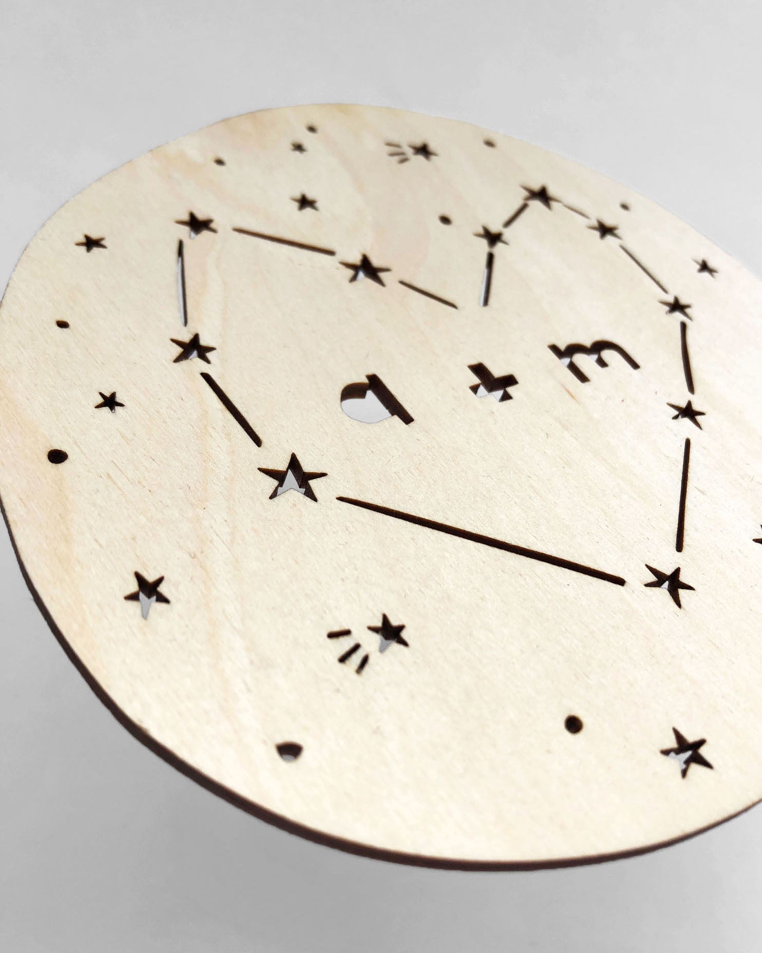 Lasercut Customizable Birch Wood Constellation Heart Cake Topper, by Light + Paper, Made in Toronto