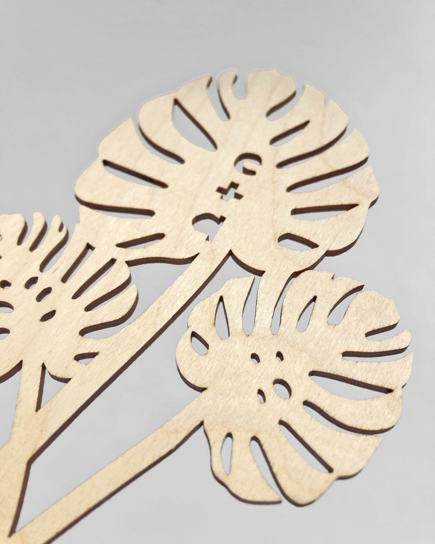 Lasercut Customizable Birch Wood Monstera Leaves Cake Topper, by Light + Paper, Made in Toronto