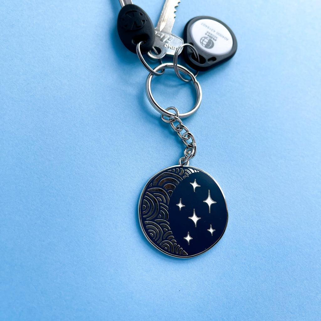 Moon and Stars Enamel Keychain