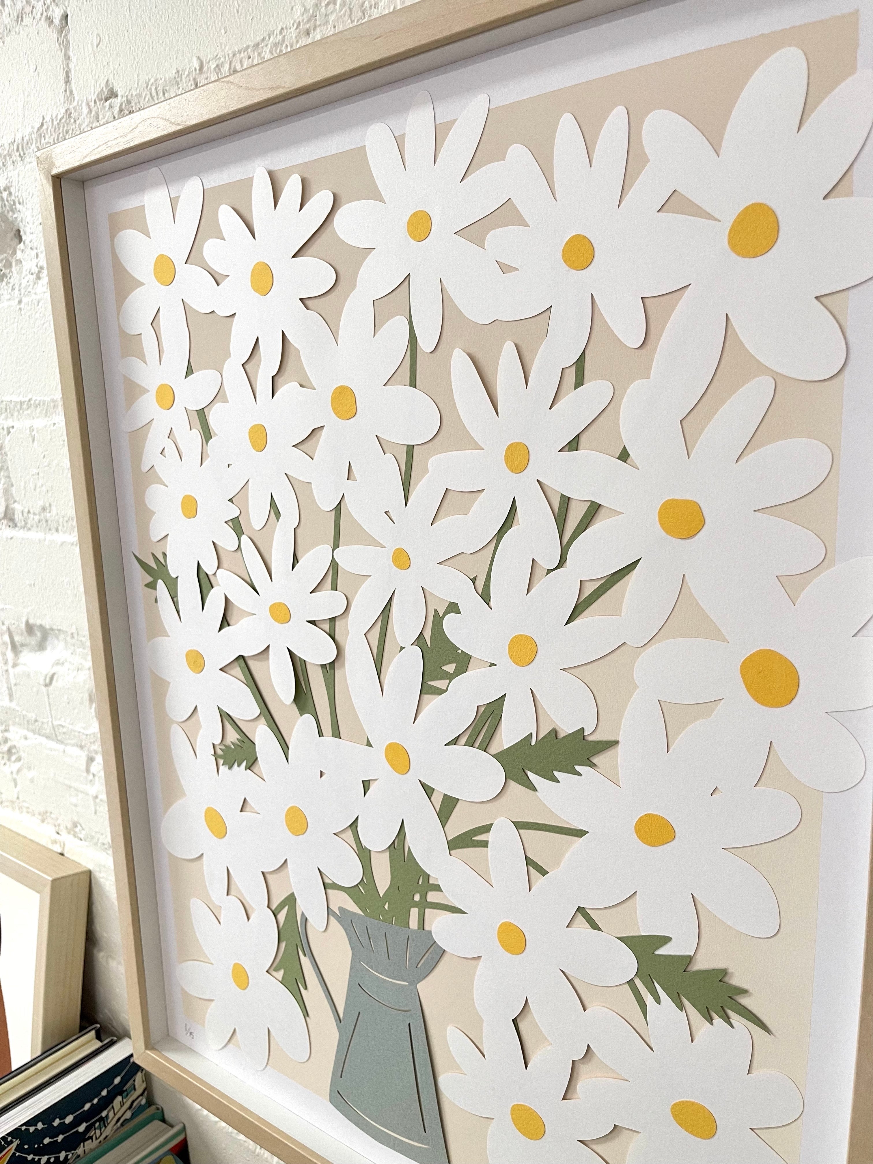 Colourful Daisies Signed Papercutting