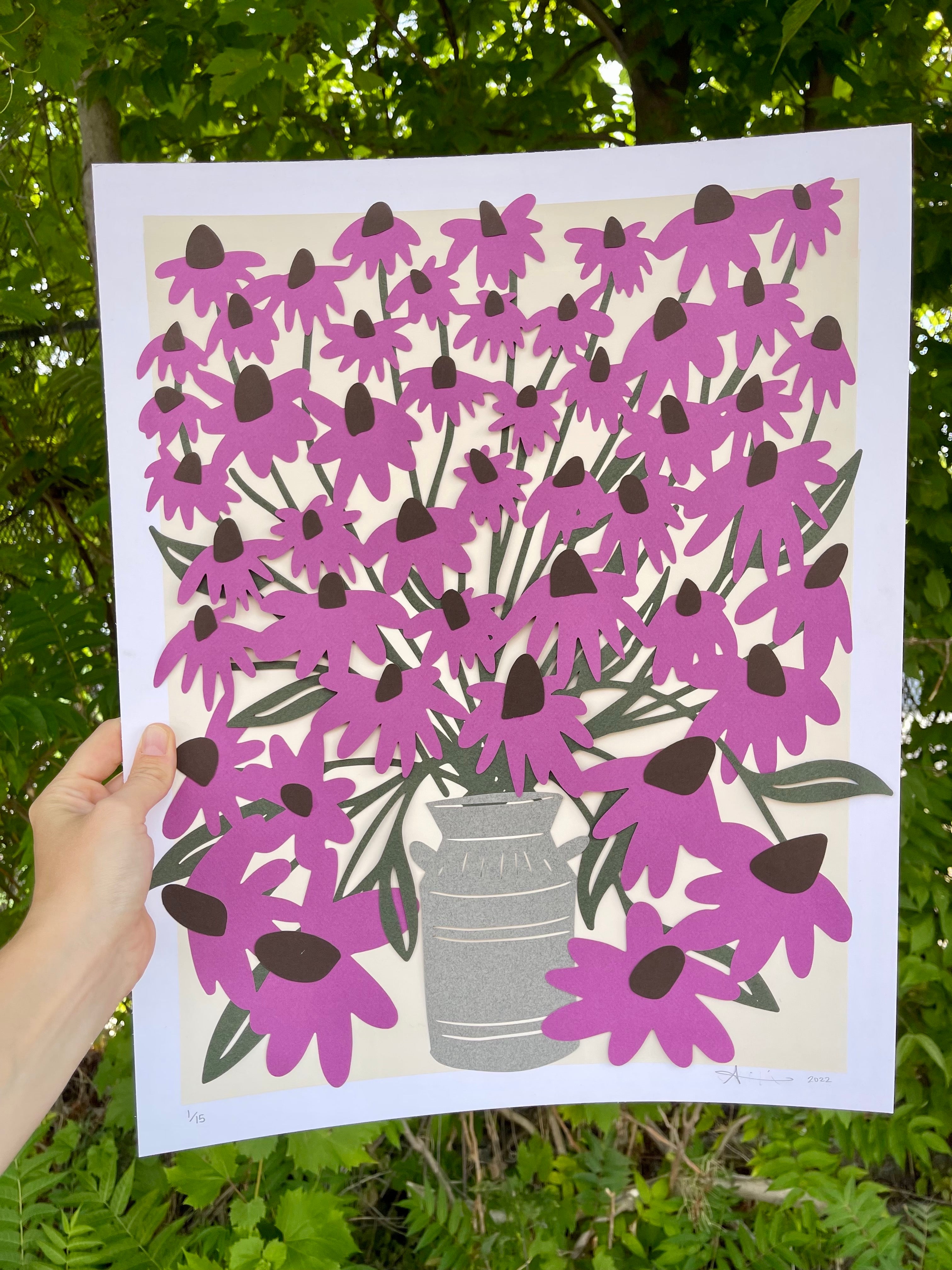 Colourful Coneflower Signed Papercutting