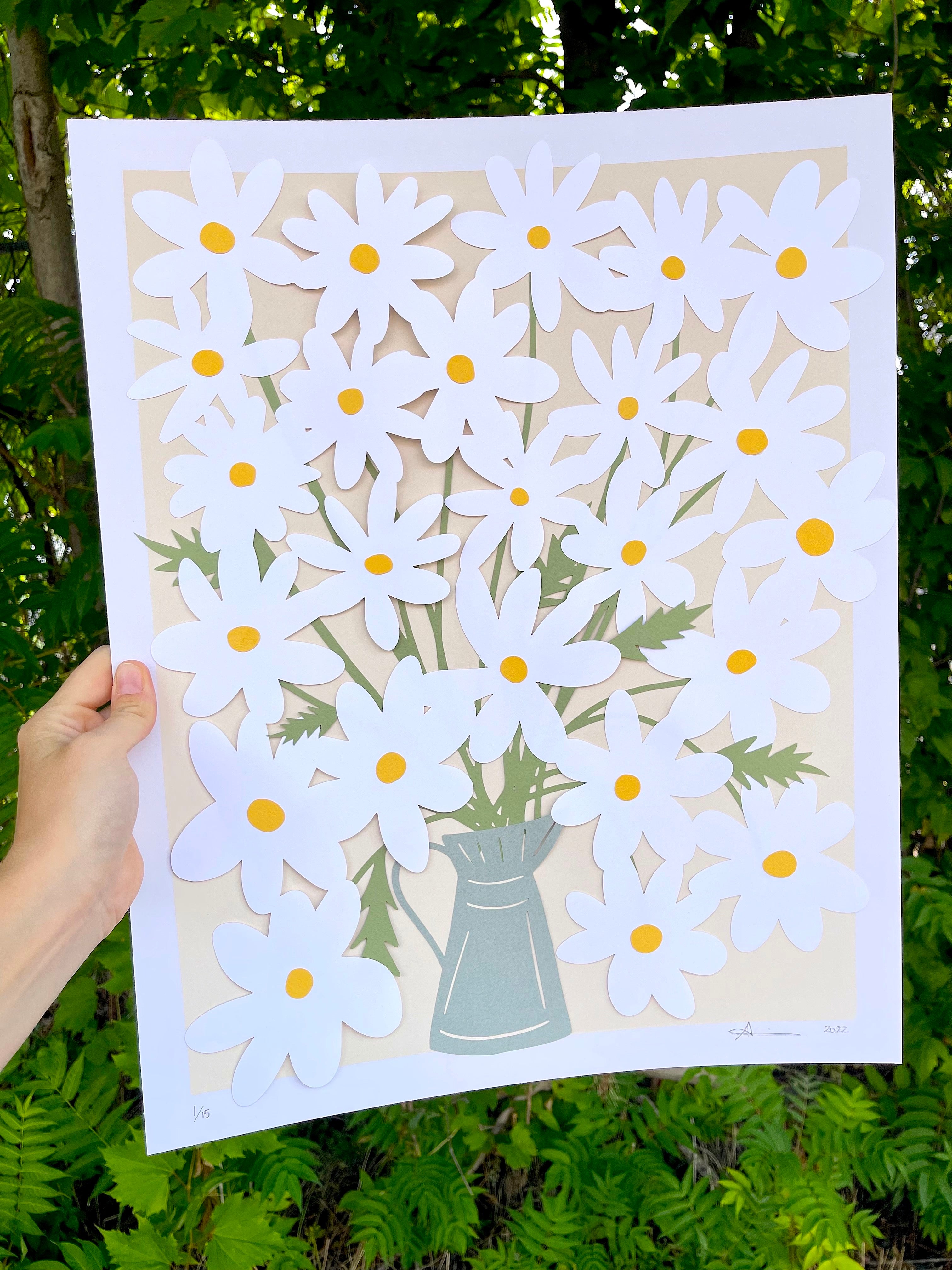 Colourful Daisies Signed Papercutting